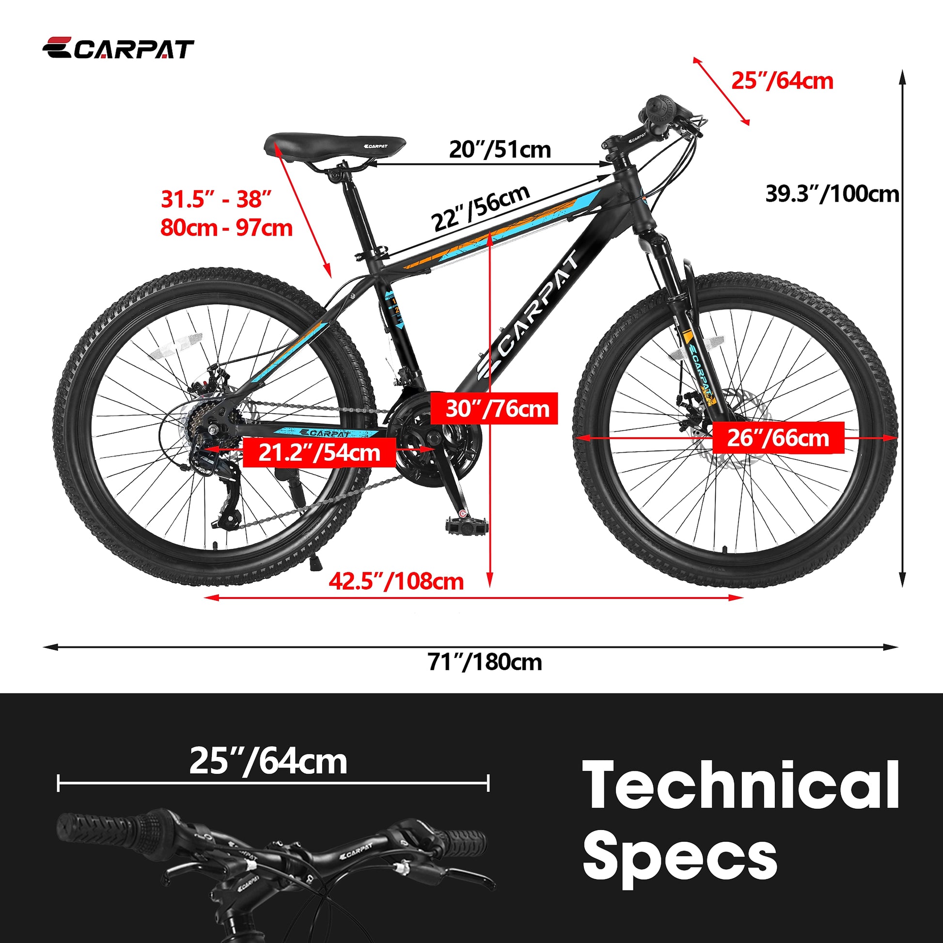Carpat City-Cruizer™ – 26" Performance Mountain Bike (Black-Blue) - enhanced image 5
