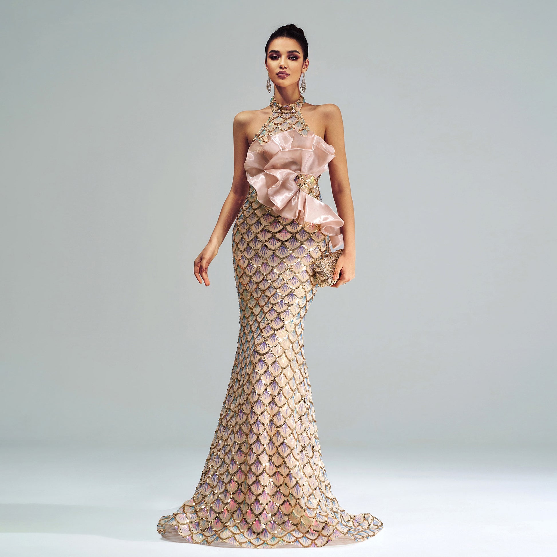“Champagne Glam” Halter Mermaid Dress – Luxury for Elite Occasions - enhanced image 5