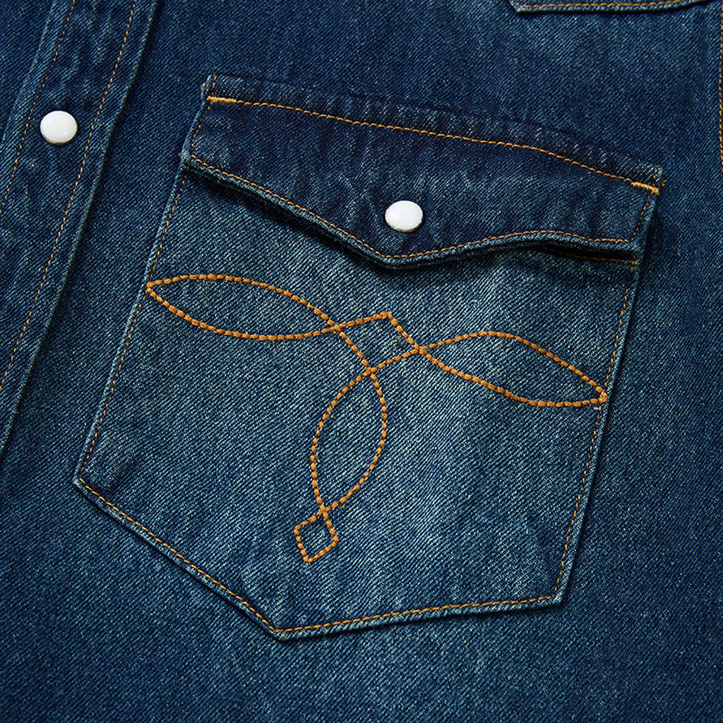 Classic Bag Flower Wash Denim Shirt - enhanced image 5