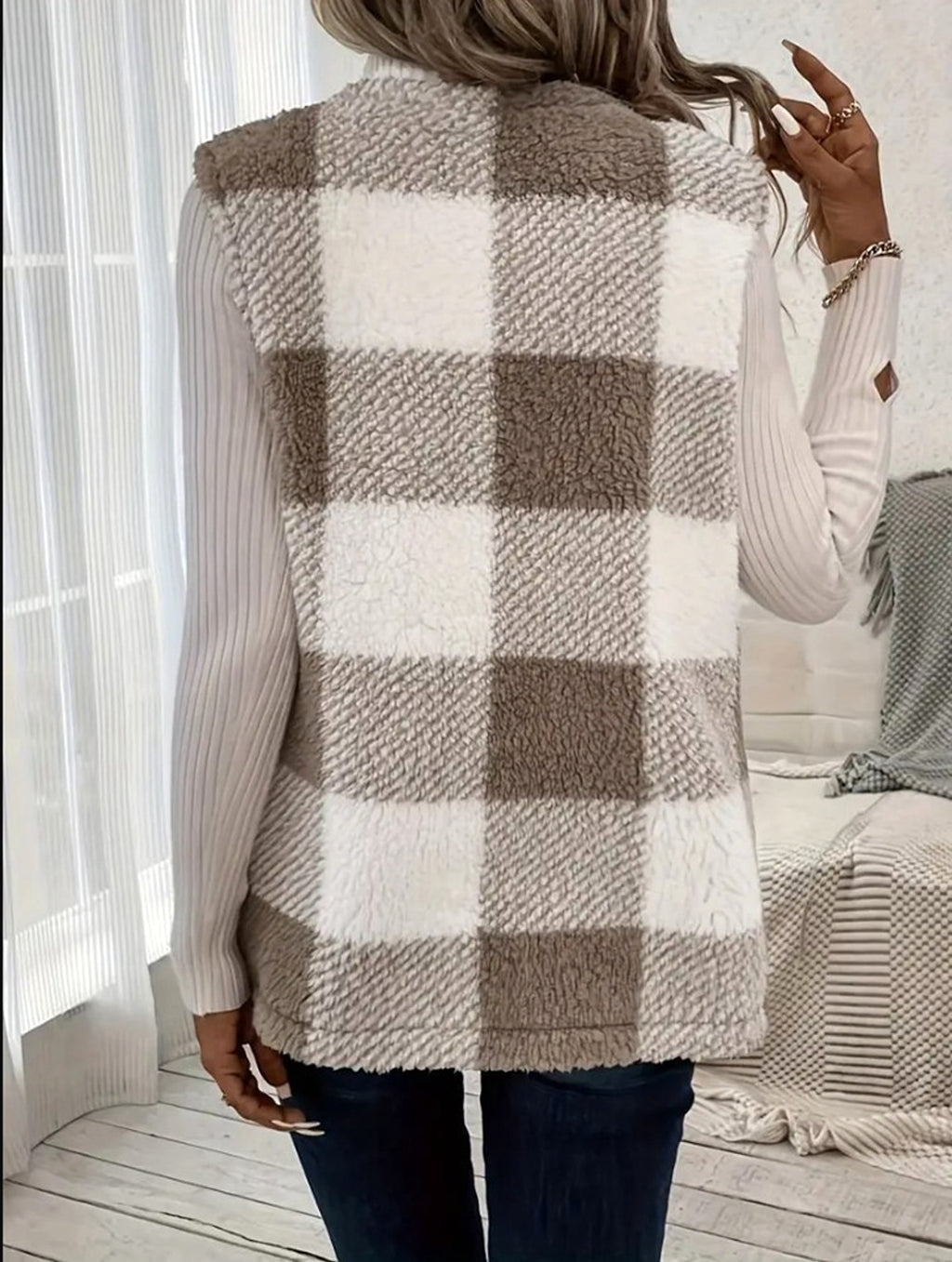 A.1 Coat Loose Plaid Color Stitching Knitted Cardigan Sweater Women - enhanced image 5