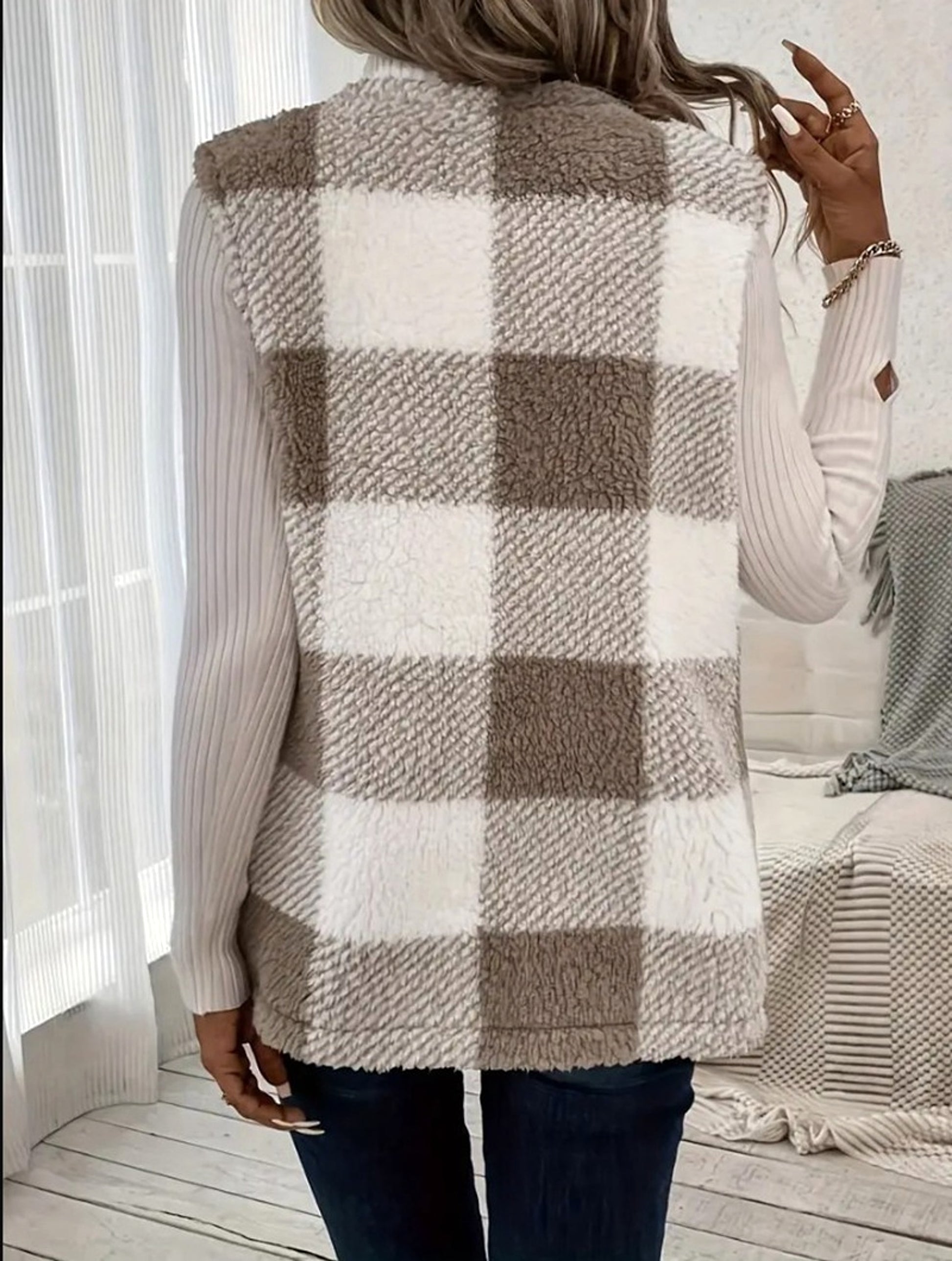 A.1 Coat Loose Plaid Color Stitching Knitted Cardigan Sweater Women - enhanced image 5