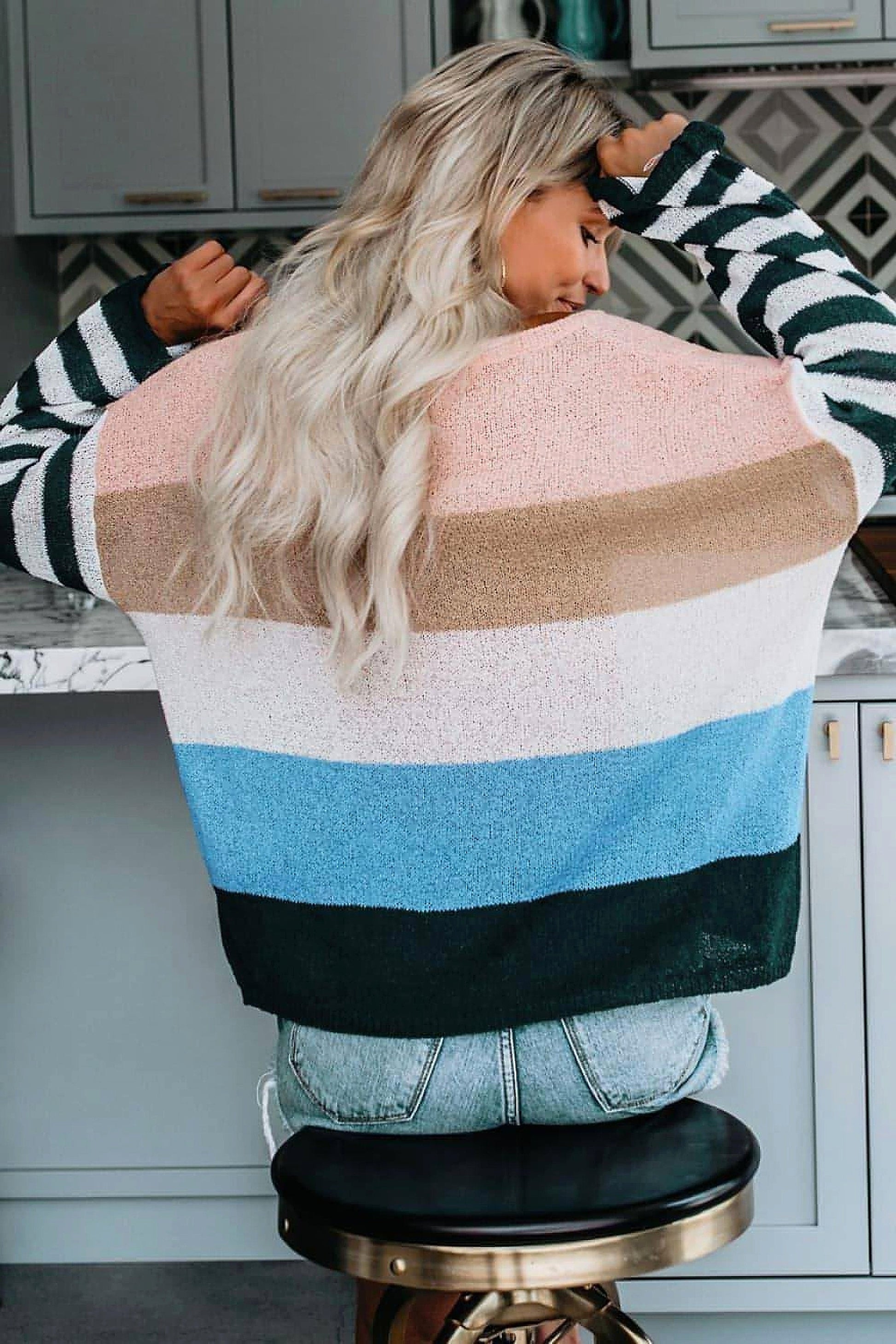 Color Block Boat Neck Dropped Shoulder Sweater - enhanced image 5