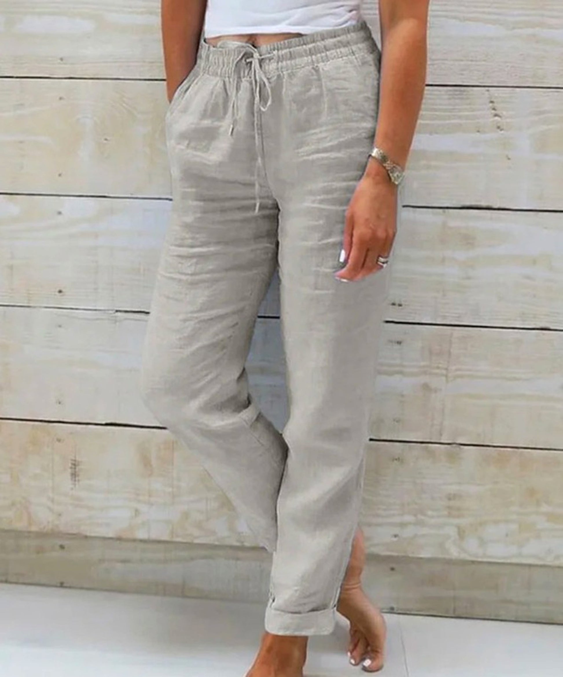 Women's High Waist Elastic Cotton And Linen Casual Pants - enhanced image 5
