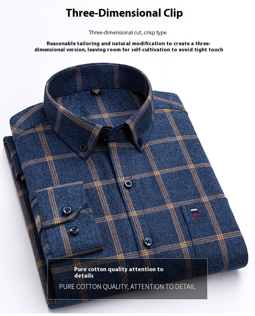 Cotton Long-sleeved DressShirt Plaid Business Slim Fit - enhanced image 5