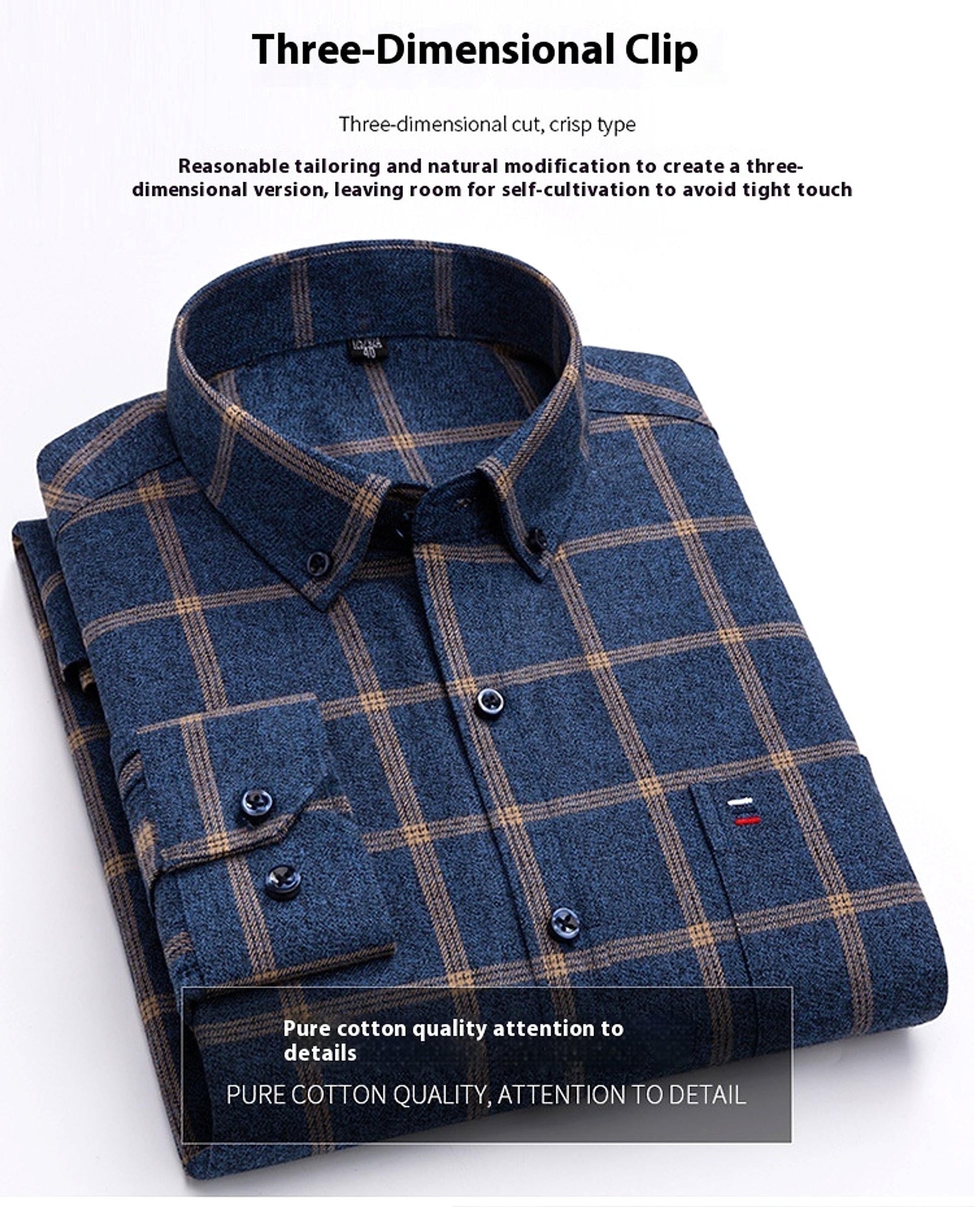 Cotton Long-sleeved DressShirt Plaid Business Slim Fit - enhanced image 5
