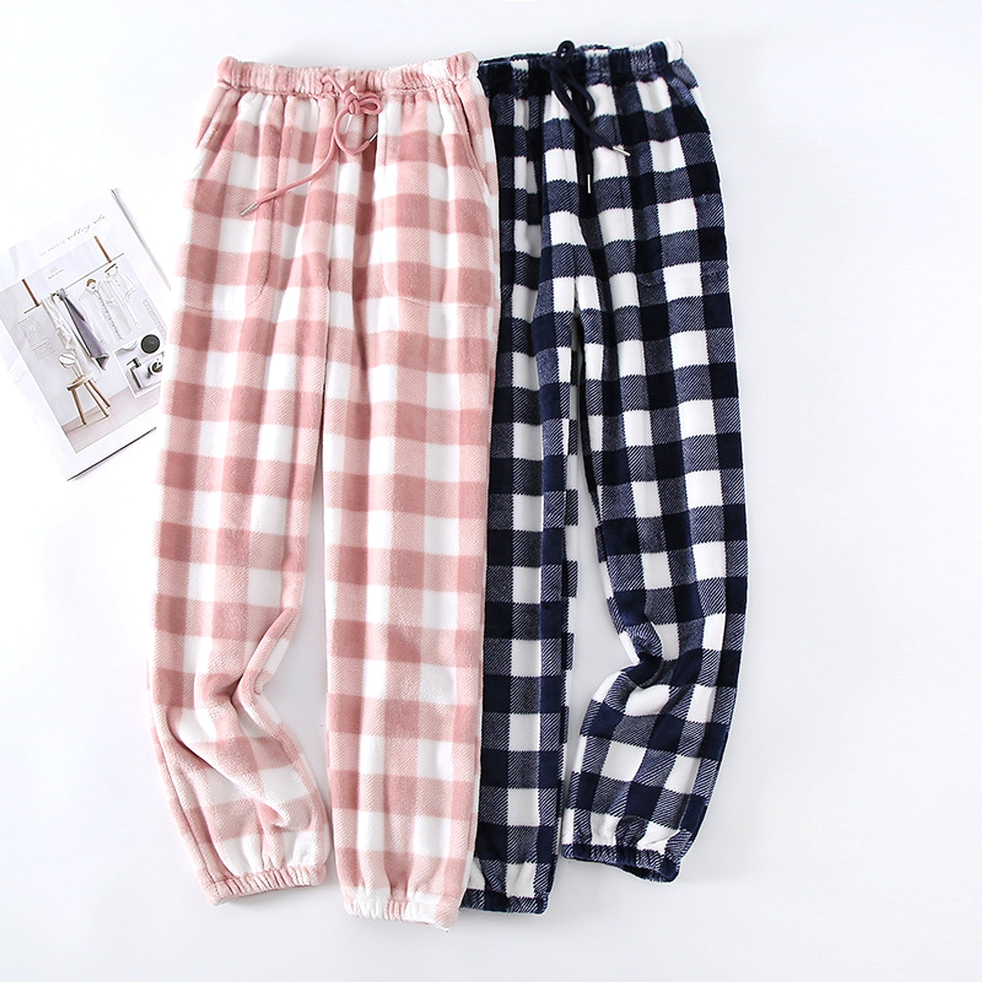 Couple Flannel Pajama Pants Plaid Women Autumn And Winter Plus Size Thickened - enhanced image 5