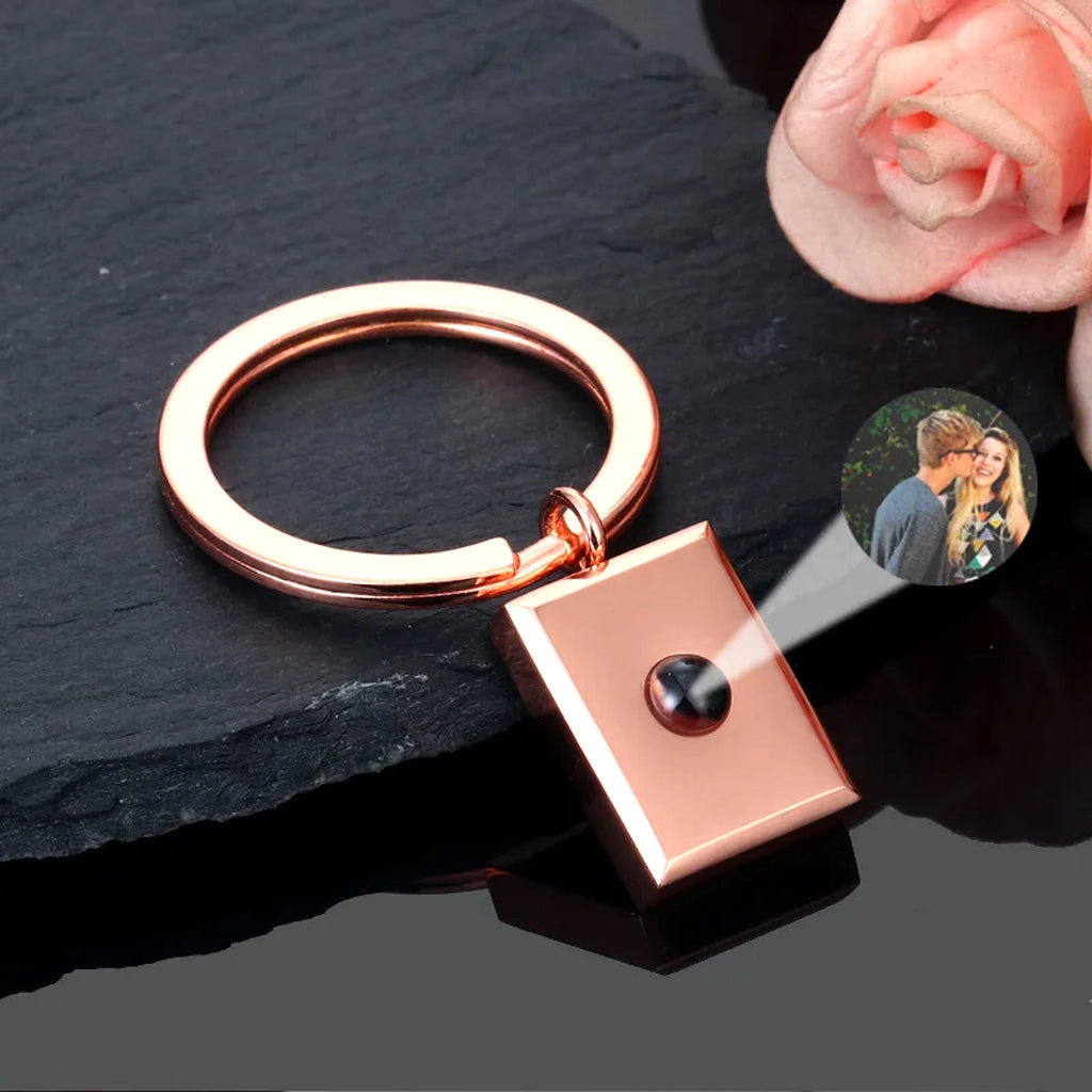 Customized Square Keychain Pendant with Bracelet & Projection Photo - enhanced image 5
