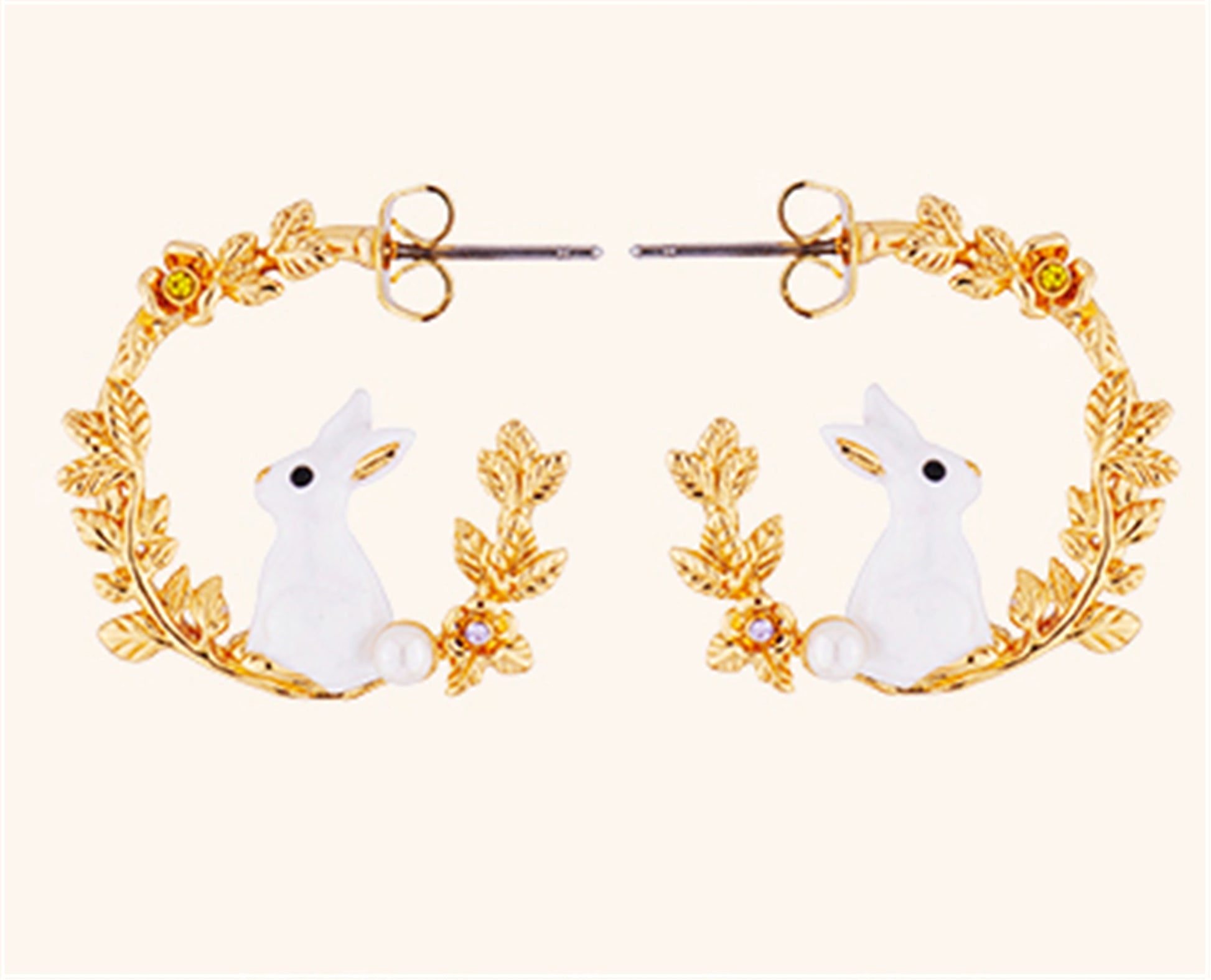Cute Little White Rabbit Wheat Ear Earrings - enhanced image 5