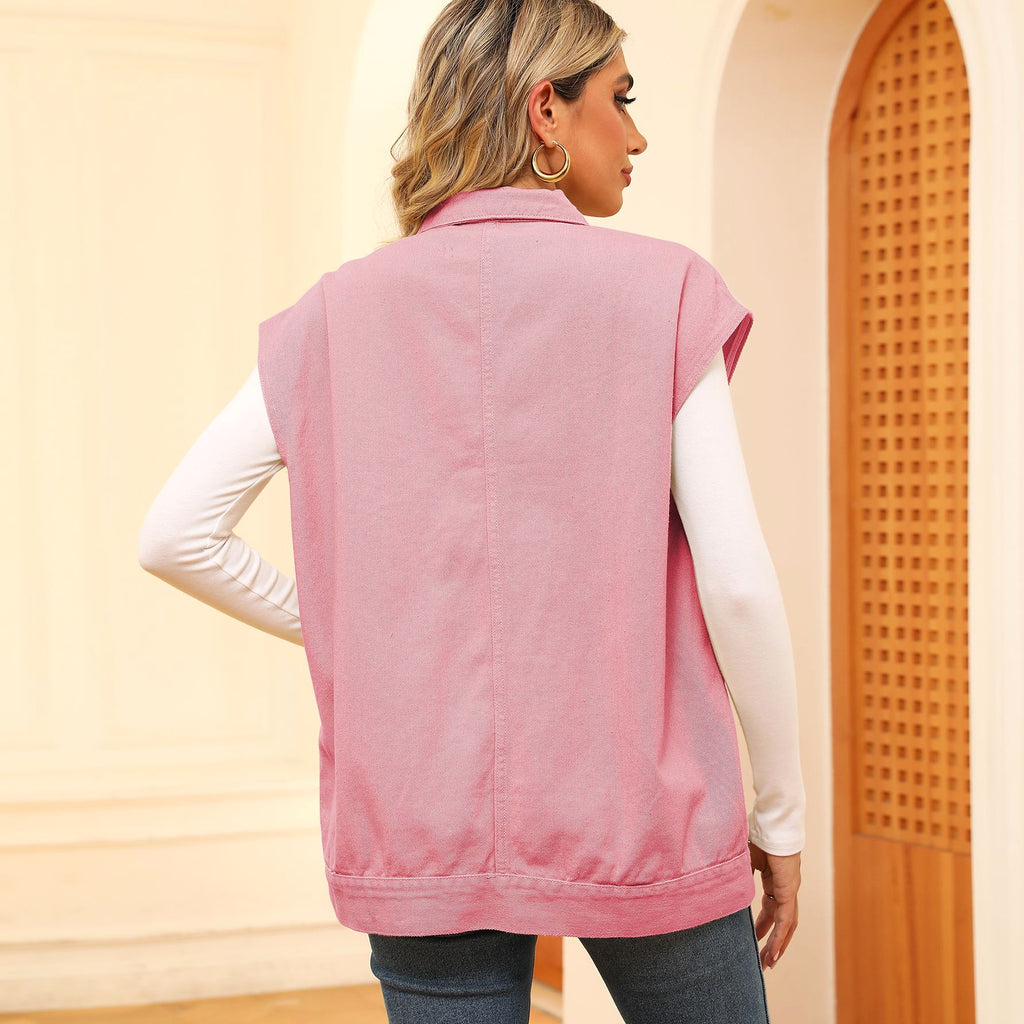 A.1 Denim Vest With Big Pockets Sleeveless Outwear Jacket for Women - enhanced image 5