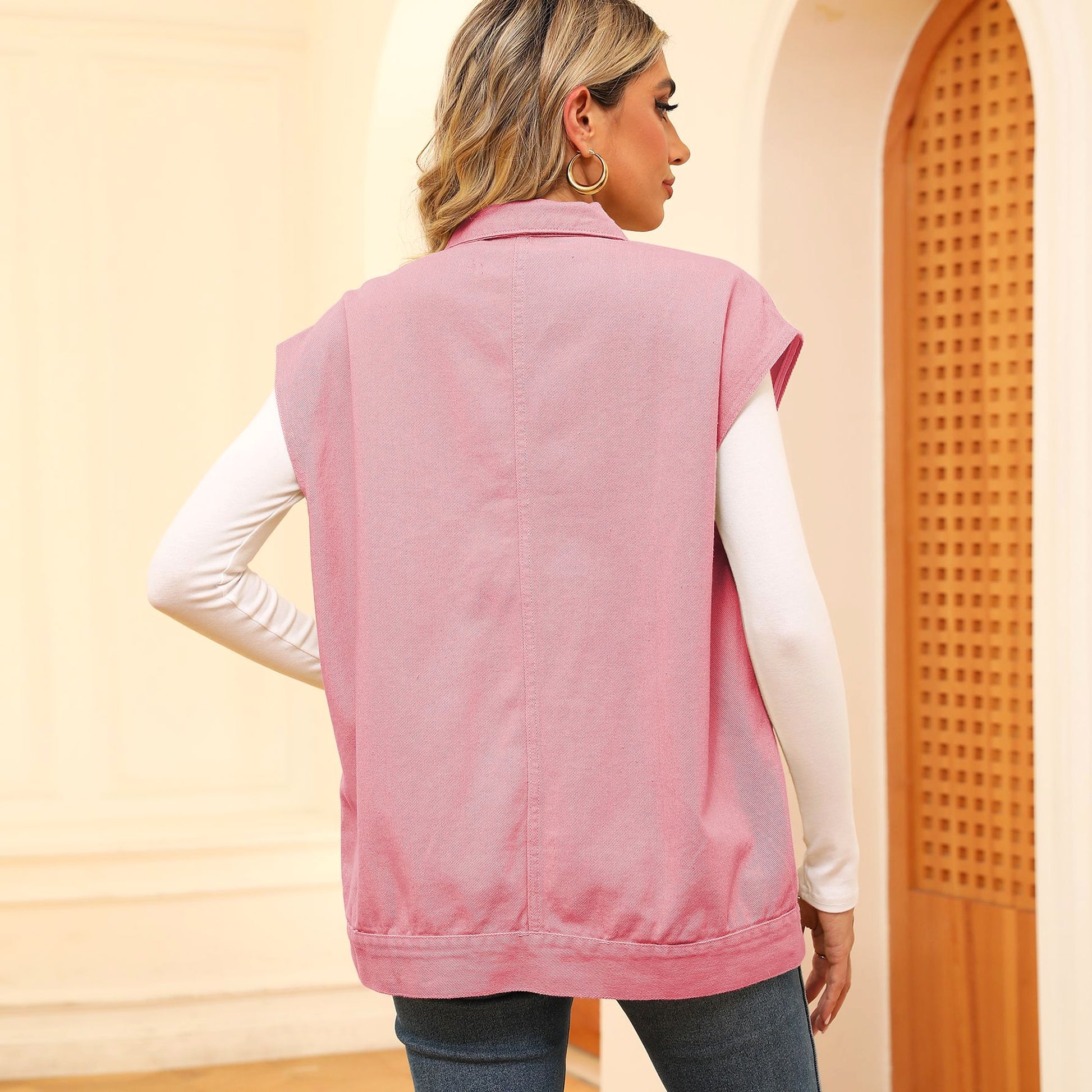 A.1 Denim Vest With Big Pockets Sleeveless Outwear Jacket for Women - enhanced image 5
