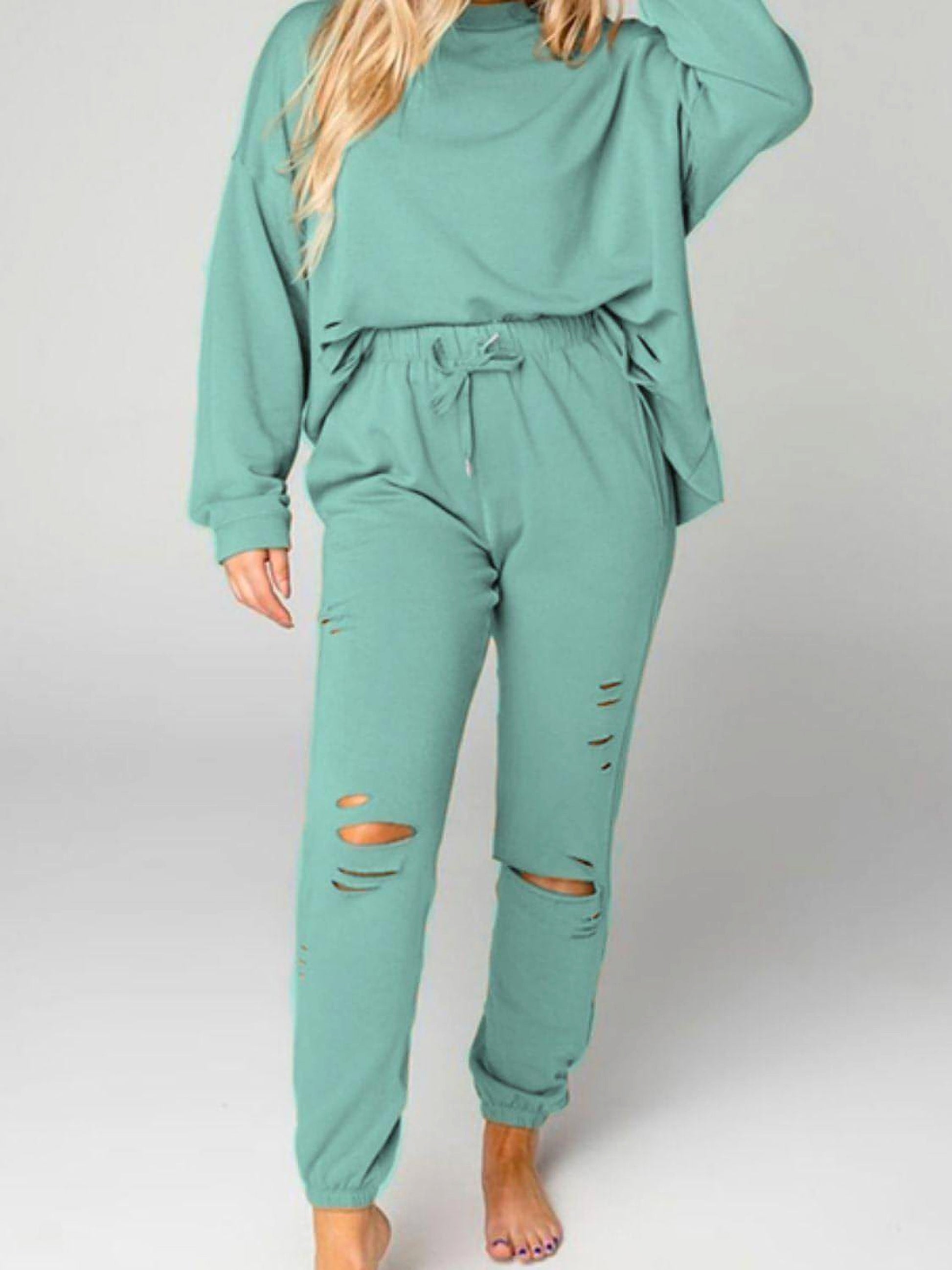 Distressed Sweatshirt and Joggers Set - enhanced image 5