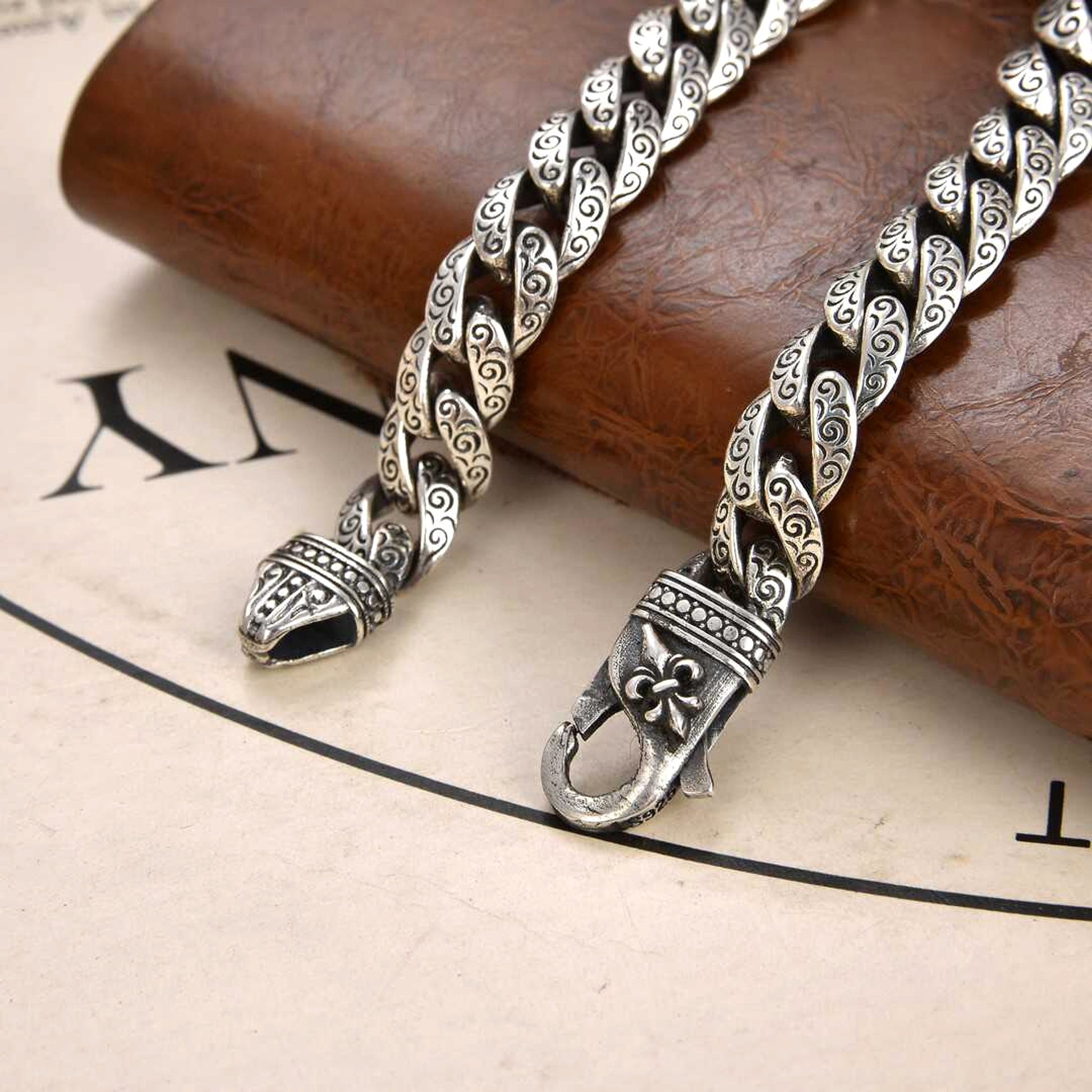 Domineering Retro Double Chinese Dragon Heads Bracelet - enhanced image 5