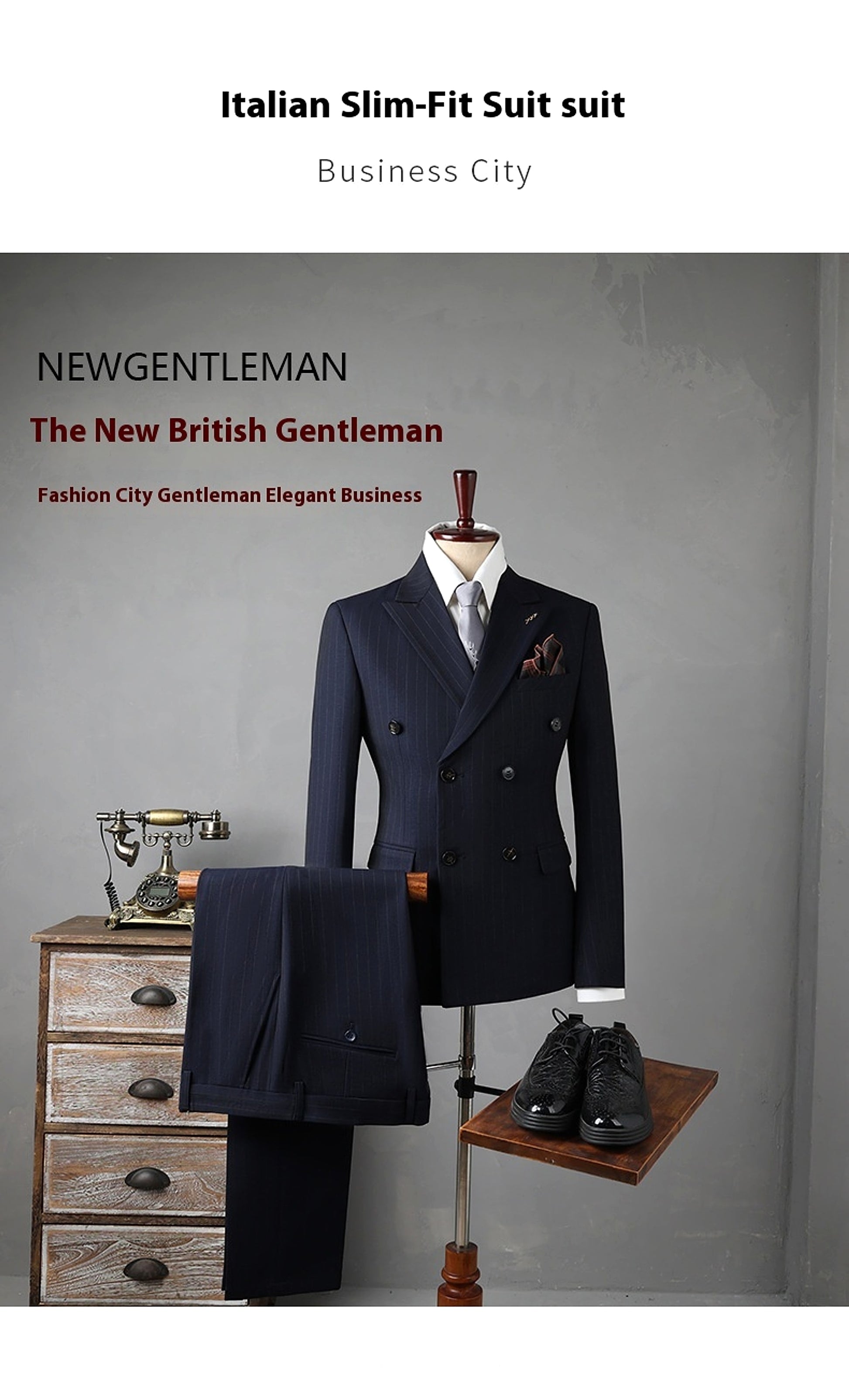 Double Breasted Stripes Suit Men's Suits - enhanced image 5