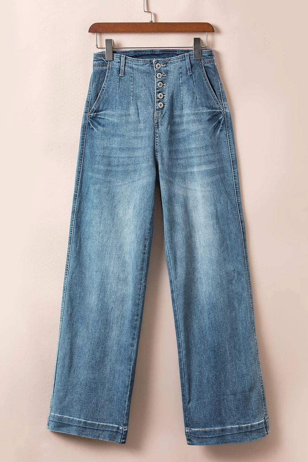 Dusk Blue Multi Buttons Medium Wash Straight Loose Leg Jeans - enhanced image 5