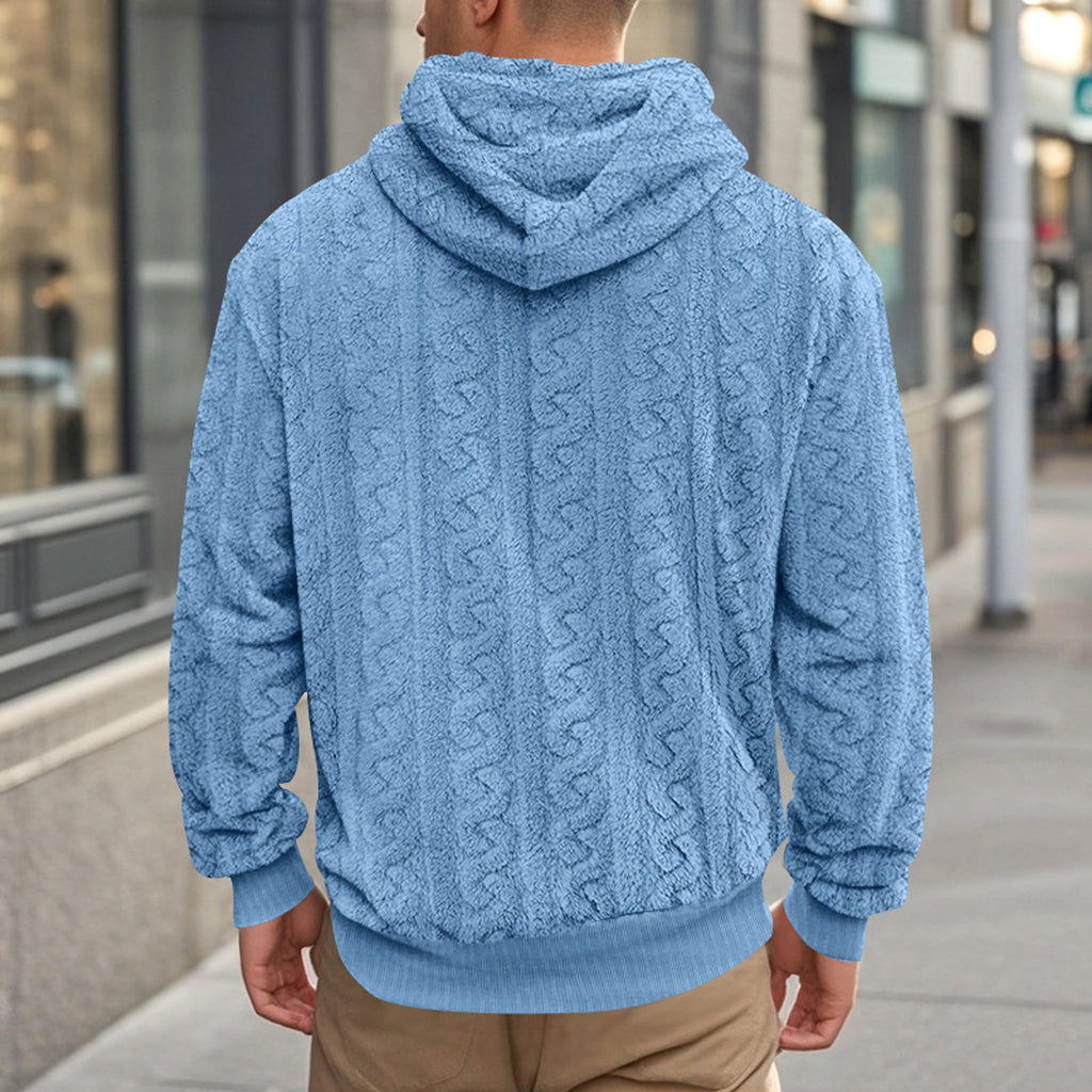 European And American Fall Winter Men Hooded Jacquard Teddy Plush Sports And Leisure Sweater - enhanced image 5