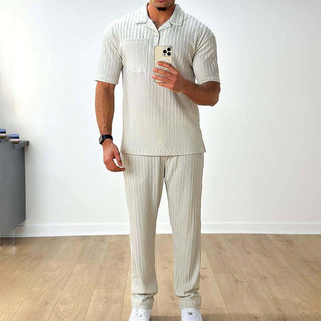 Fashion Casual Polo Short Sleeve Shirt Trousers Two-piece Set Men's Suit - enhanced image 5
