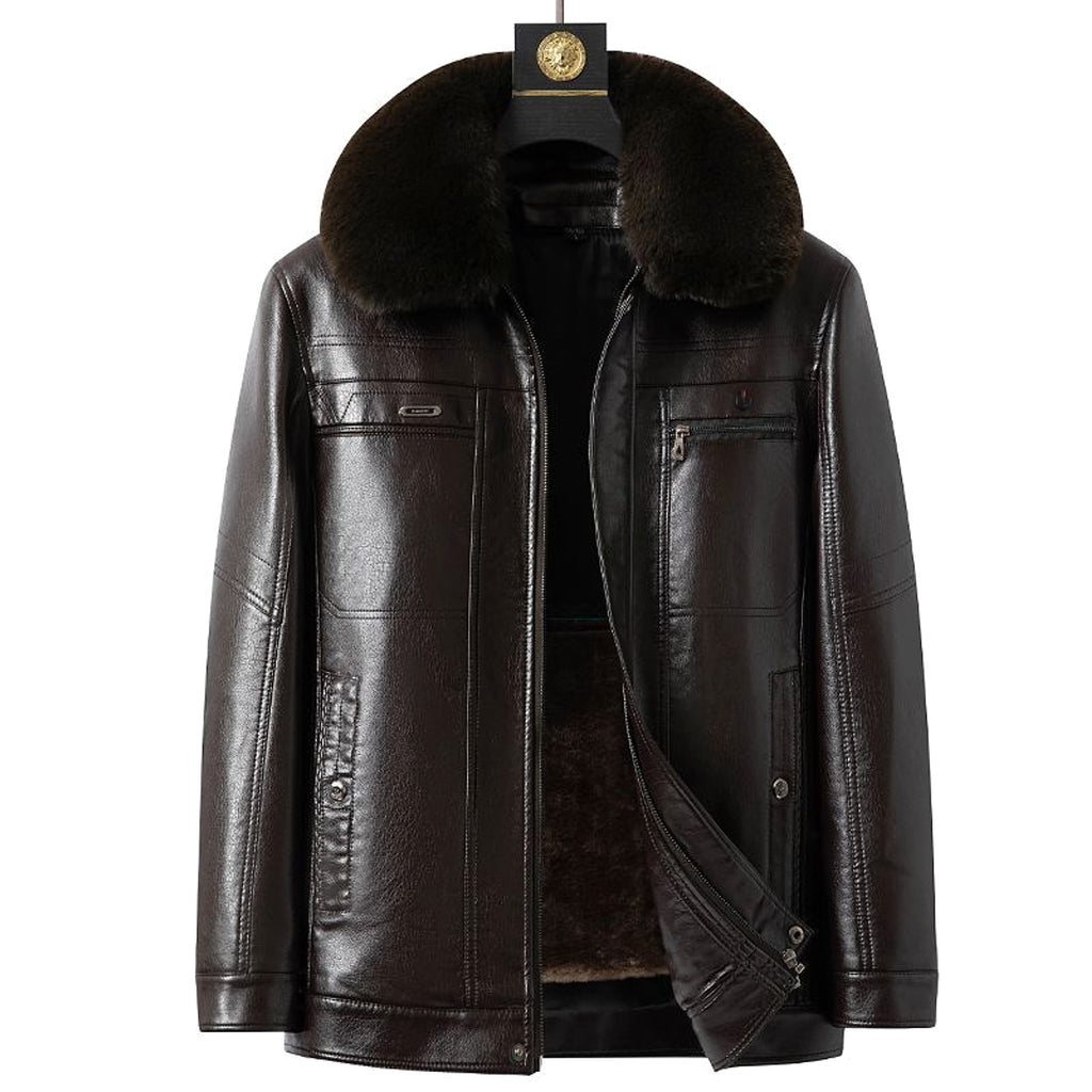 Fashion Personality Male Fleece-lined Leather Jacket Men - enhanced image 5