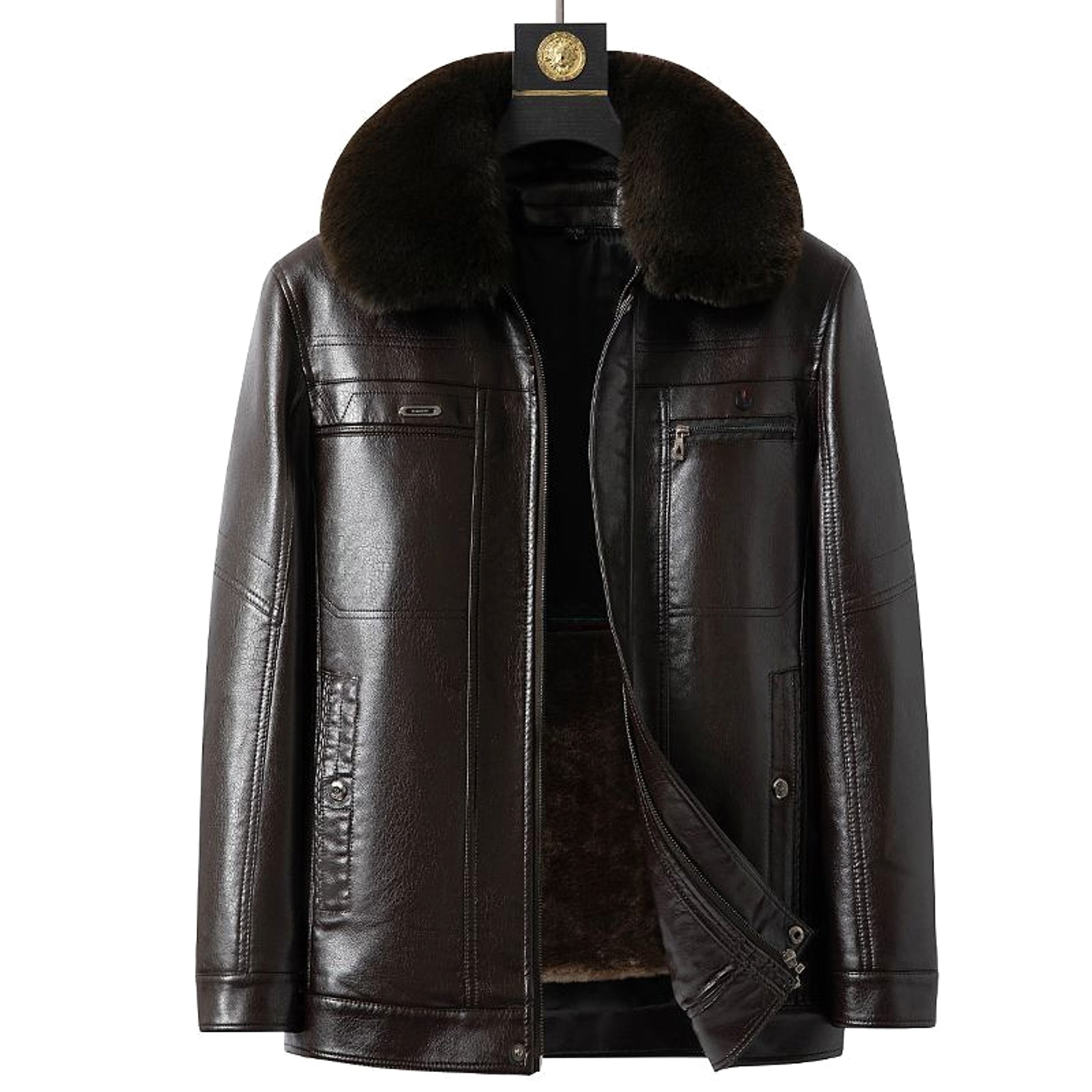 Fashion Personality Male Fleece-lined Leather Jacket Men - enhanced image 5