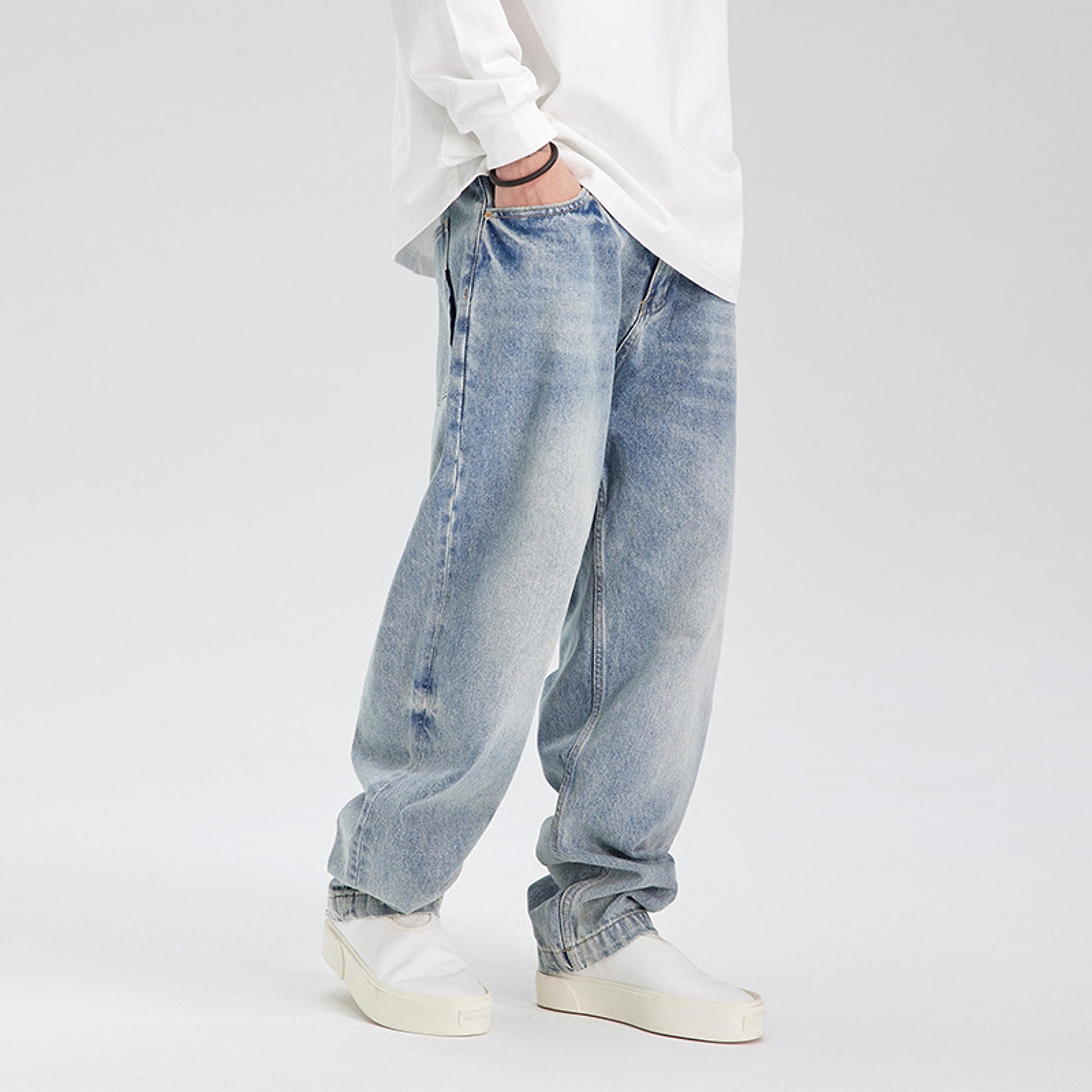 Fashion Retro Distressed Washed Jeans Men - enhanced image 5