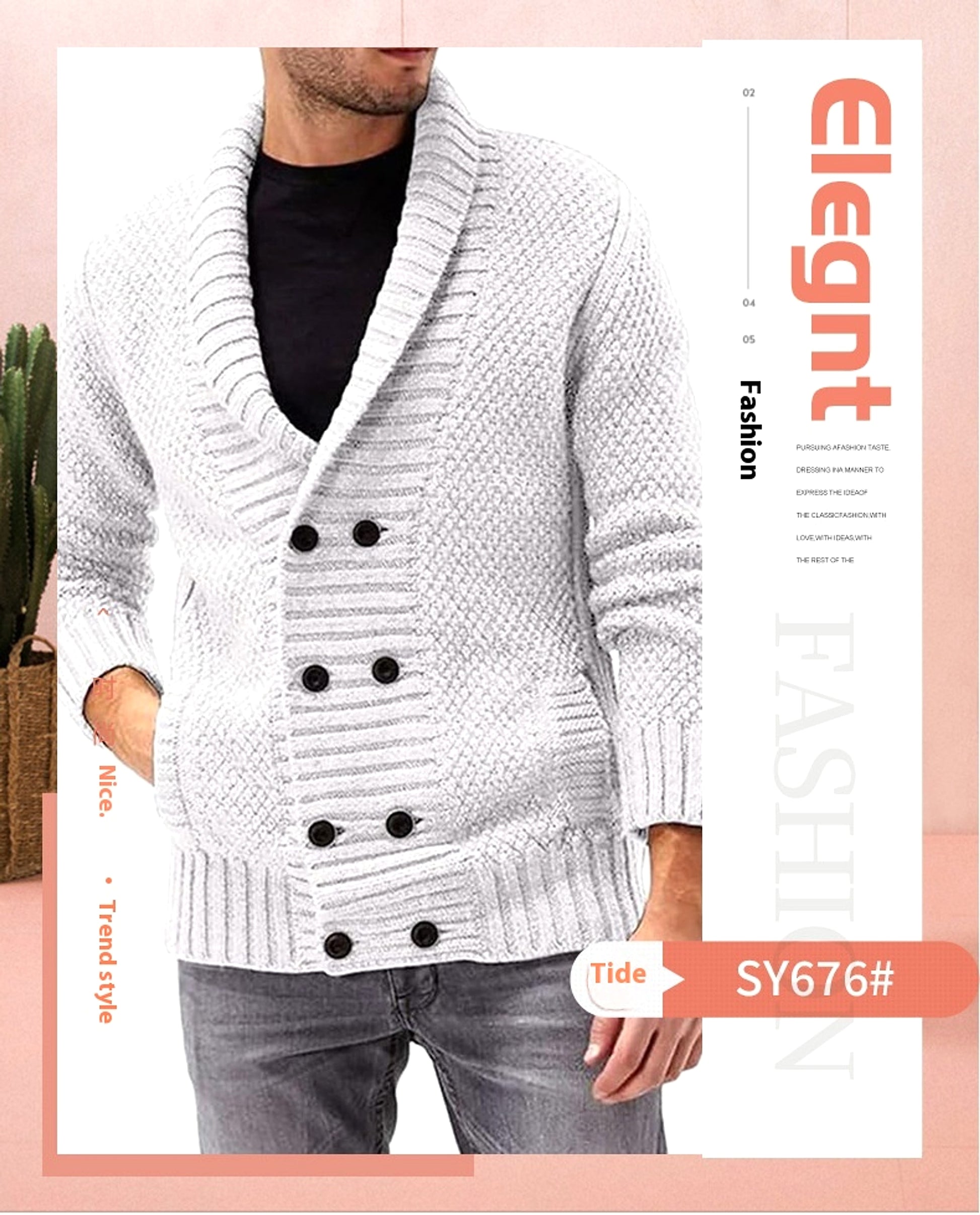 Fashion Simple Solid Color Men's Comfortable Long Sleeve Lapel Sweater - enhanced image 5