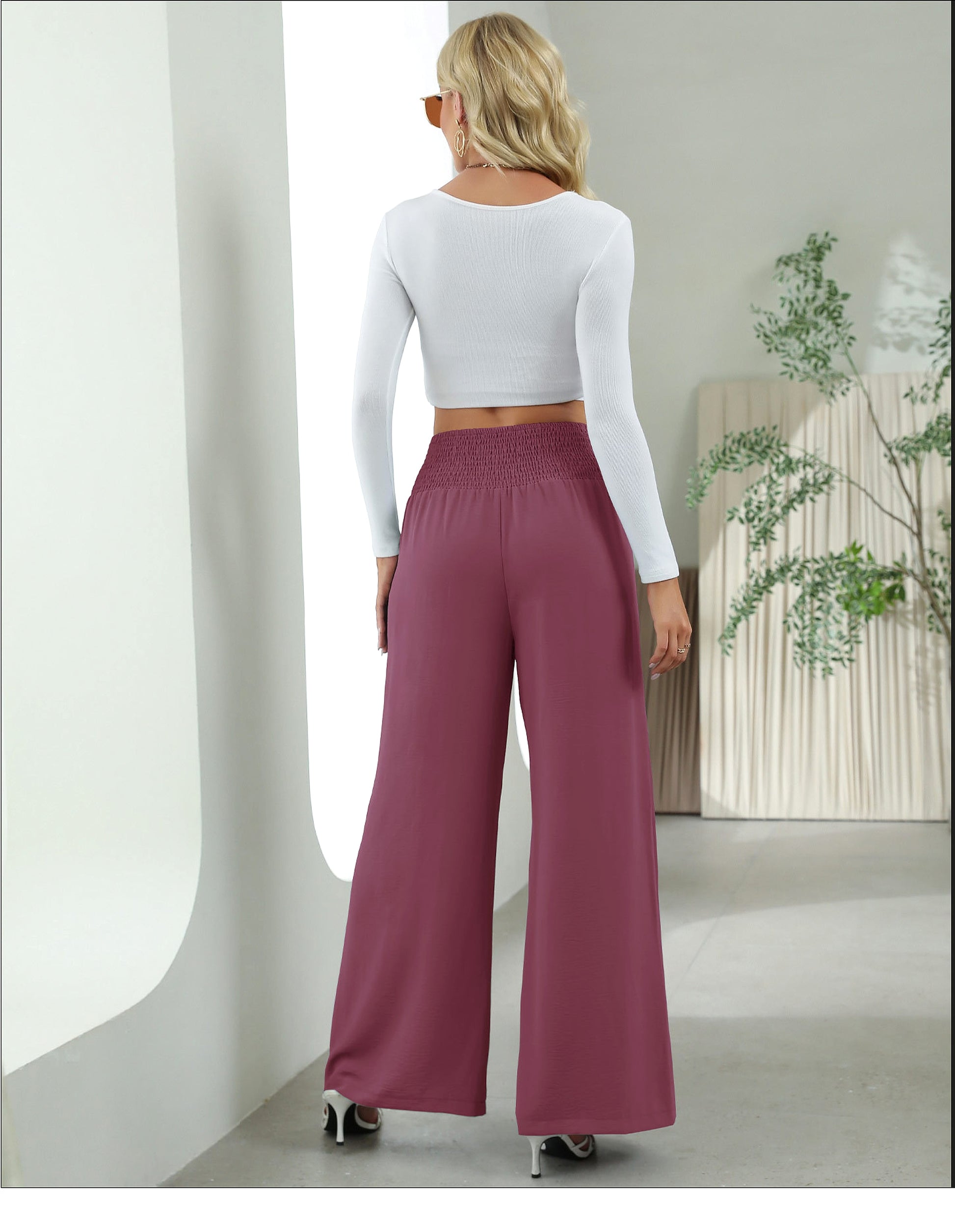 Fashion Straight Wide Leg Pants Elastic High Waist Casual Trousers For Women - enhanced image 5