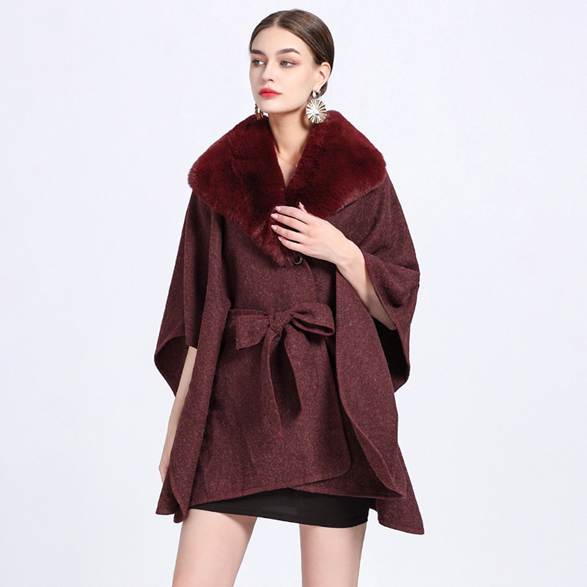 Collar Knit Shawl Cape Women Jacket - enhanced image 5