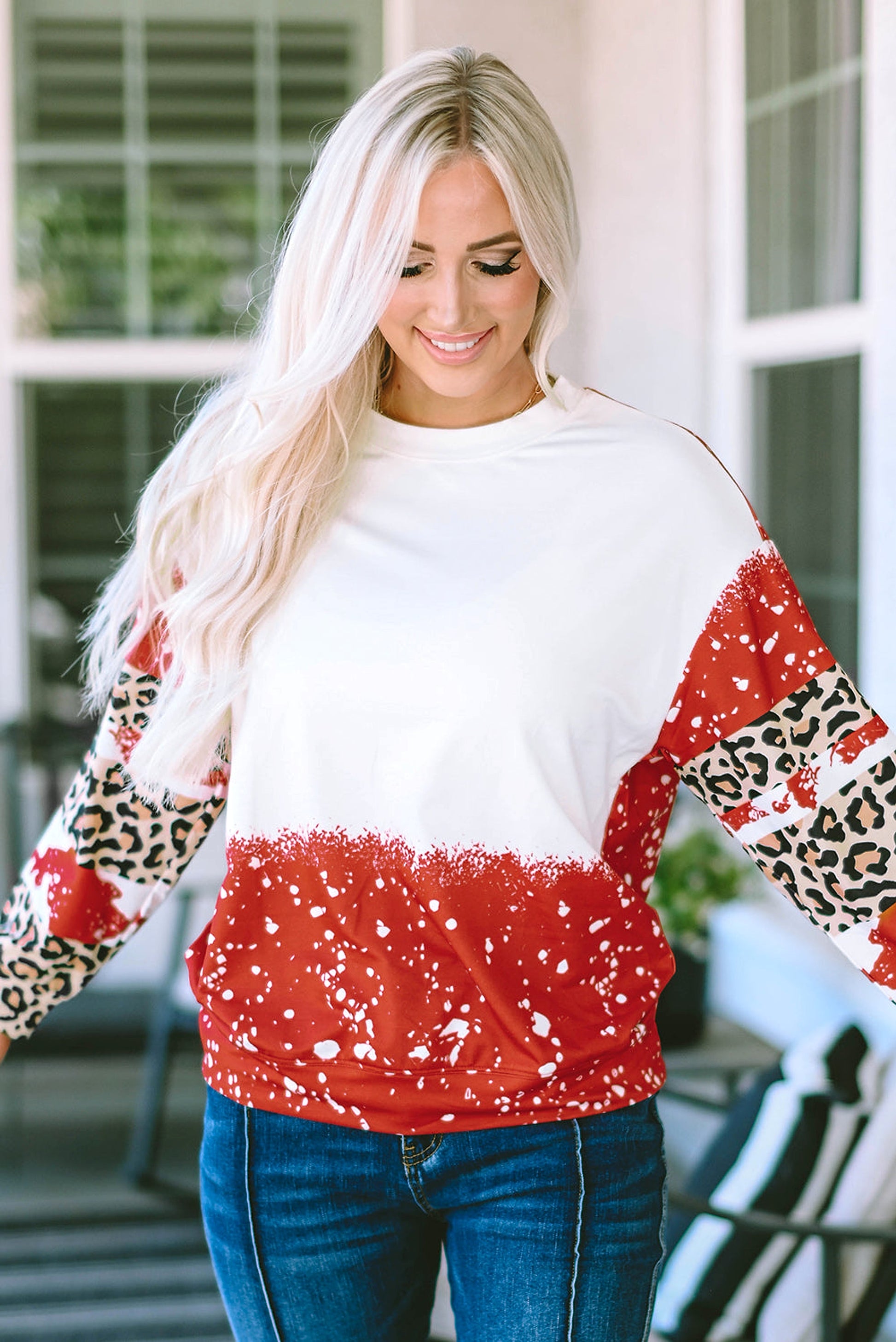 Fiery Red Tie-Dye Leopard Long Sleeve Top - enhanced image 5