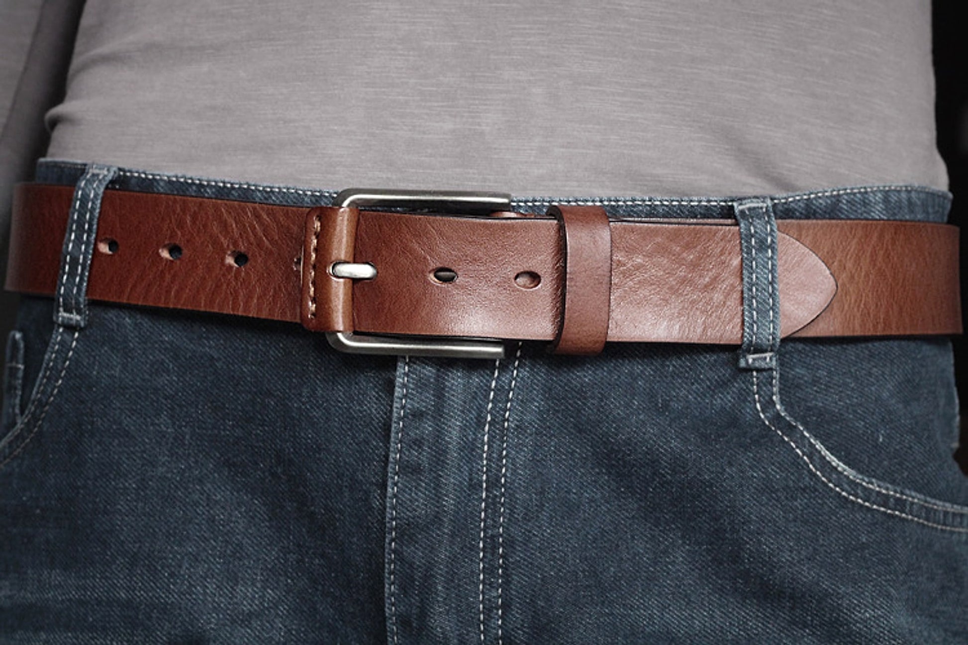 First Layer Cowhide Handmade Belt Men's Pin Buckle Belt - enhanced image 5