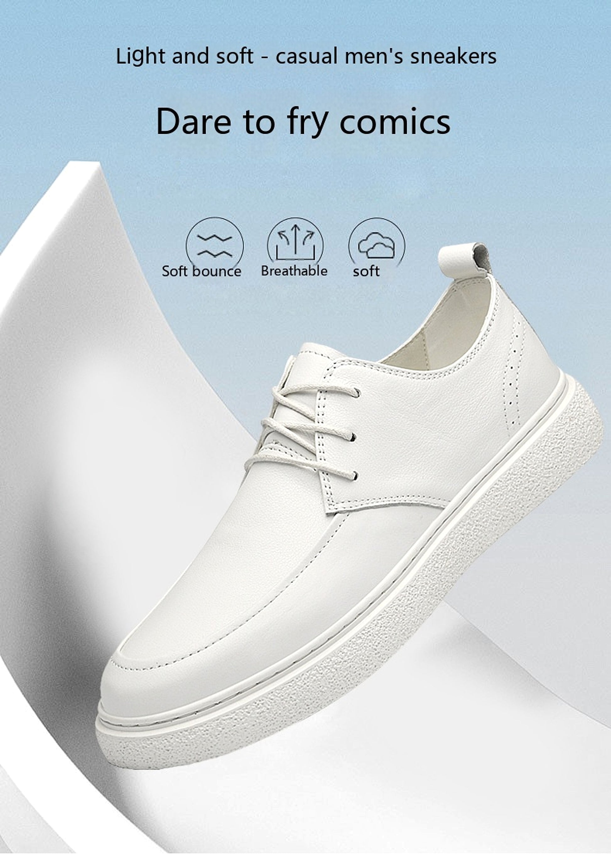 First Layer Cowhide Men's Casual Pumps Sole Leather Round Head Low-cut White Shoes - enhanced image 5