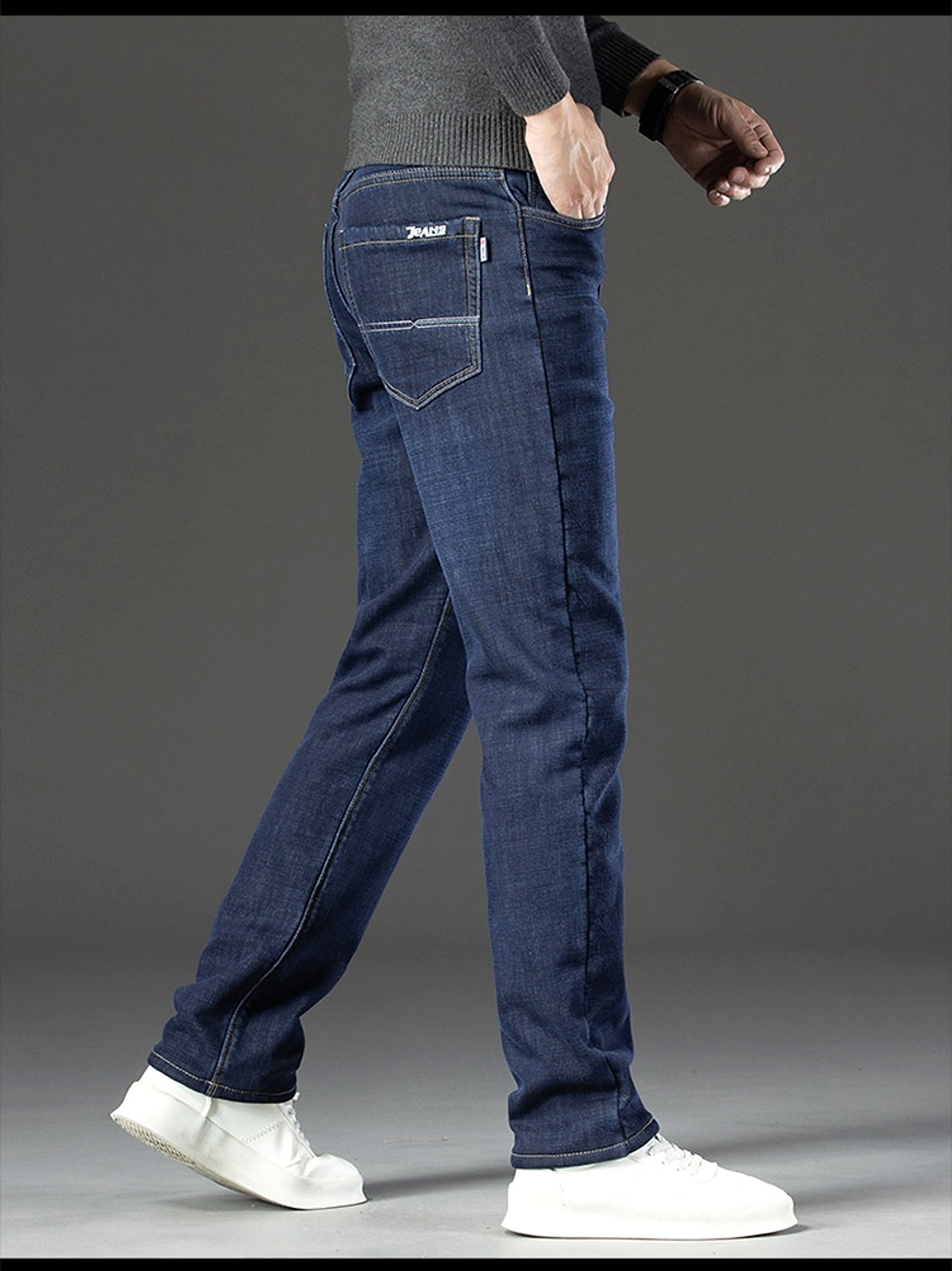 Fleece Lined Padded Warm Keeping Jeans For Men - enhanced image 5