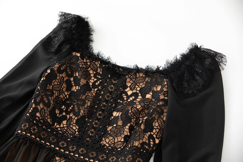French Temperament Gentle Mesh Spliced Lace Slim Fit Dress - enhanced image 5