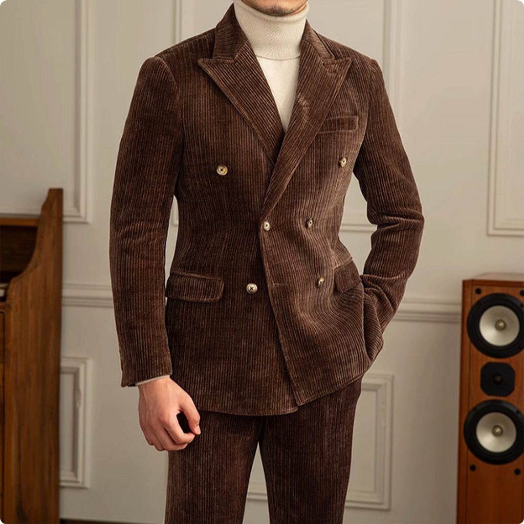 Gentleman Style Double Row Buckle Groove Bar Chenier Suit Set - enhanced image 5