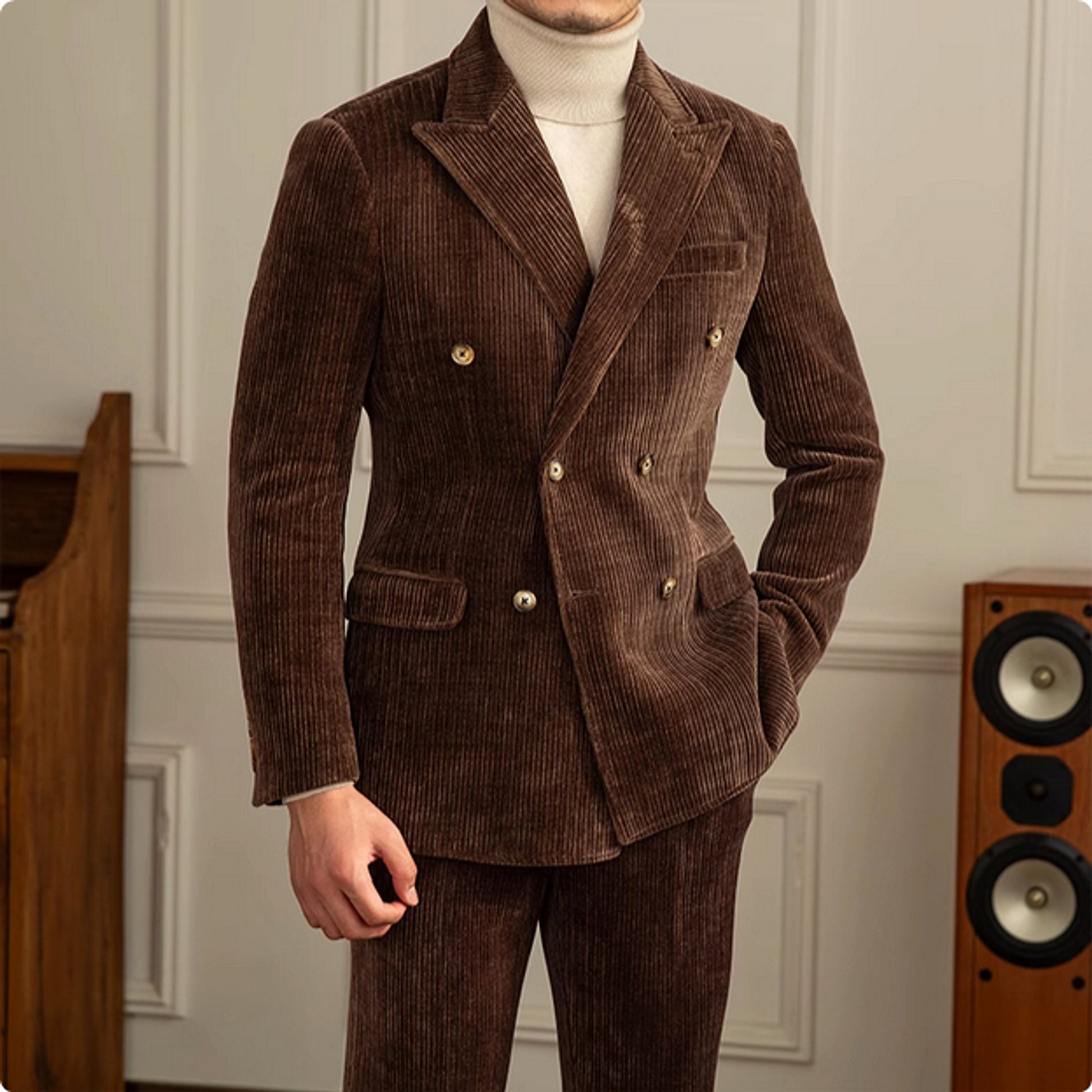 Gentleman Style Double Row Buckle Groove Bar Chenier Suit Set - enhanced image 5