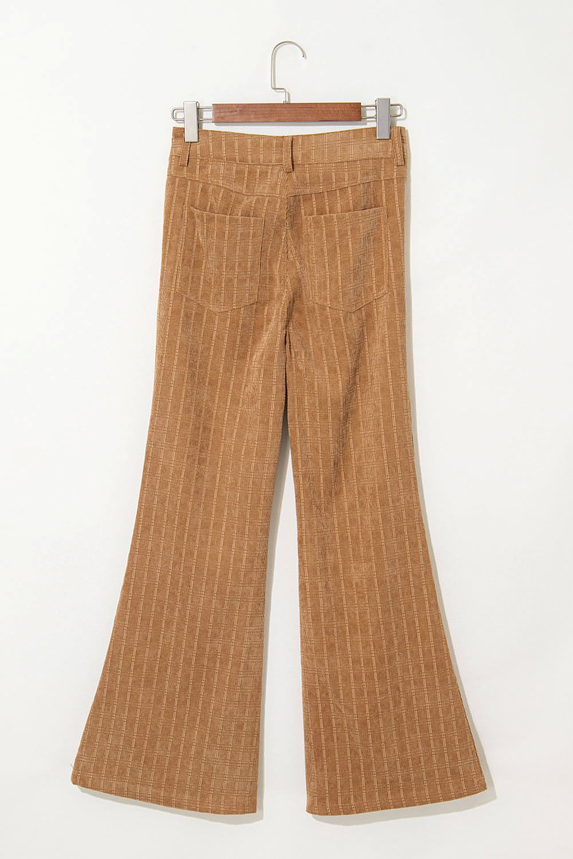 Grapefruit Orange Checkered Corduroy Flare High Waist Pants - enhanced image 5