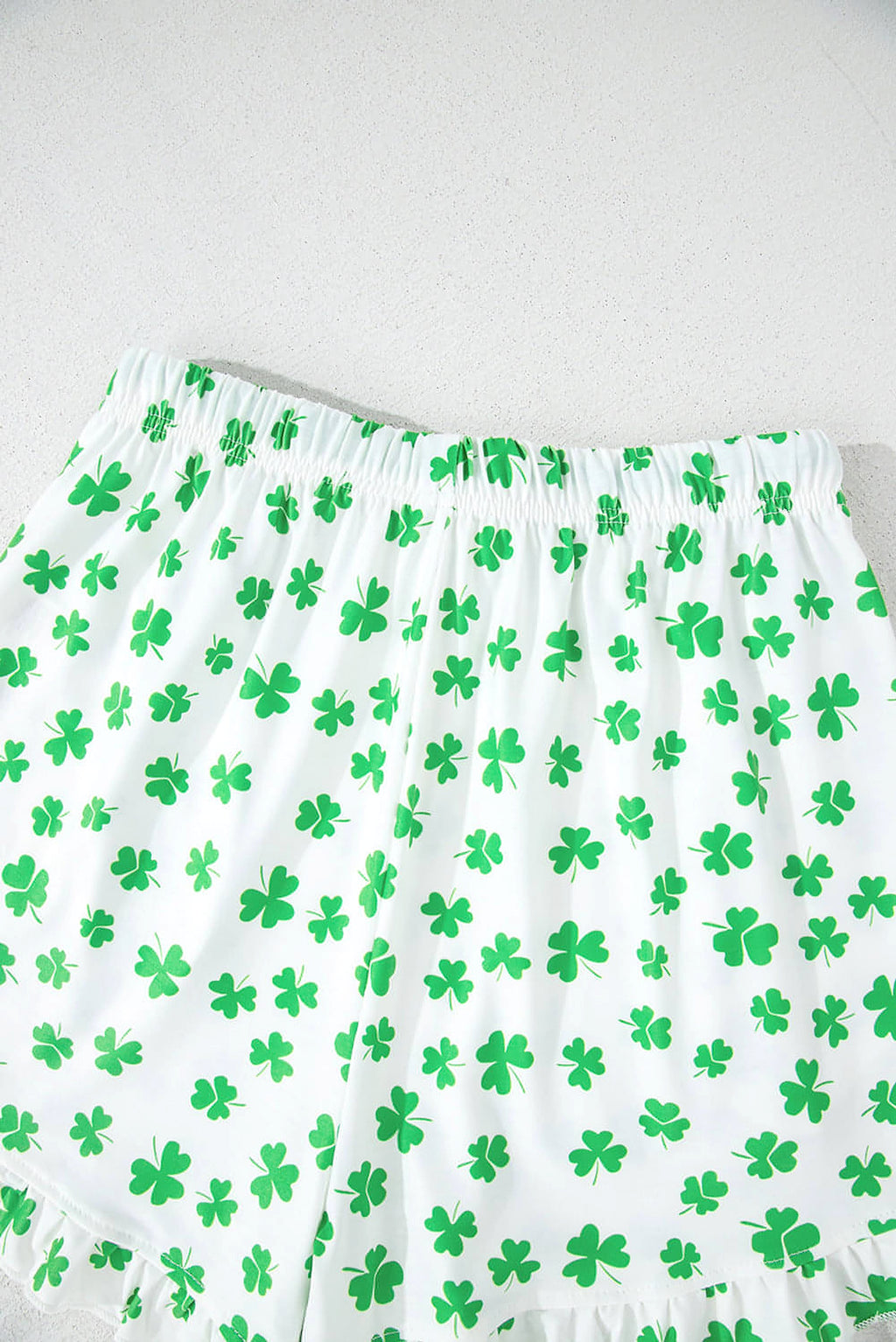 Green Clover Printed Short Sleeve and Ruffled Shorts Pajama Set - enhanced image 5