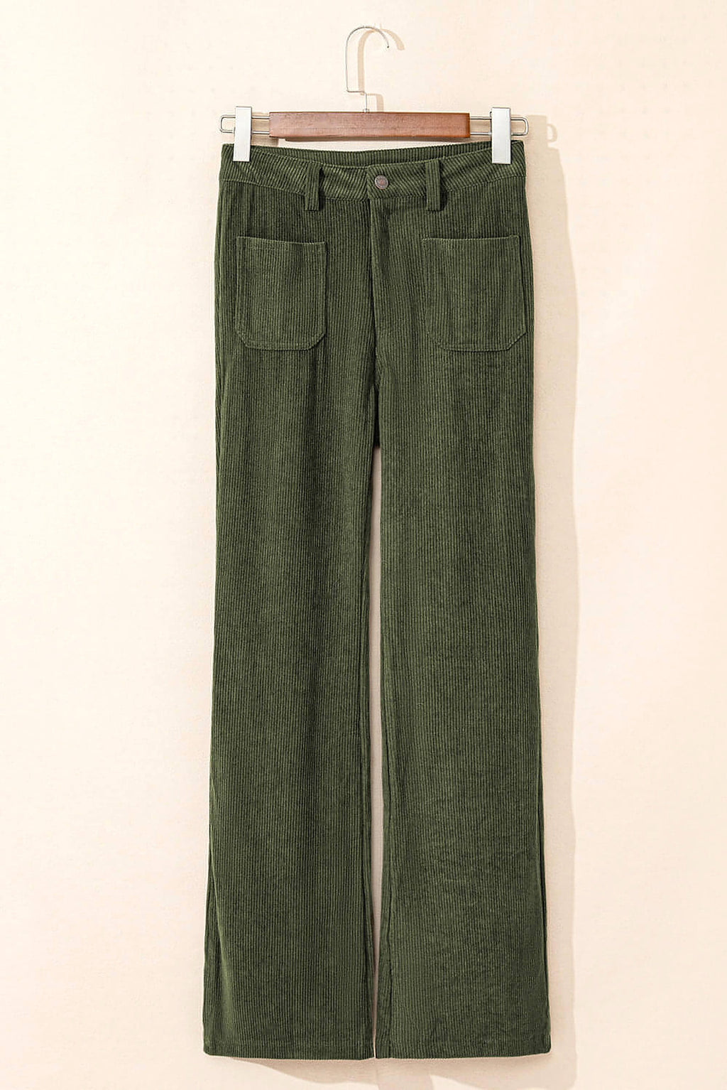 Green High Waist Square Pockets Corduroy Pants - enhanced image 5