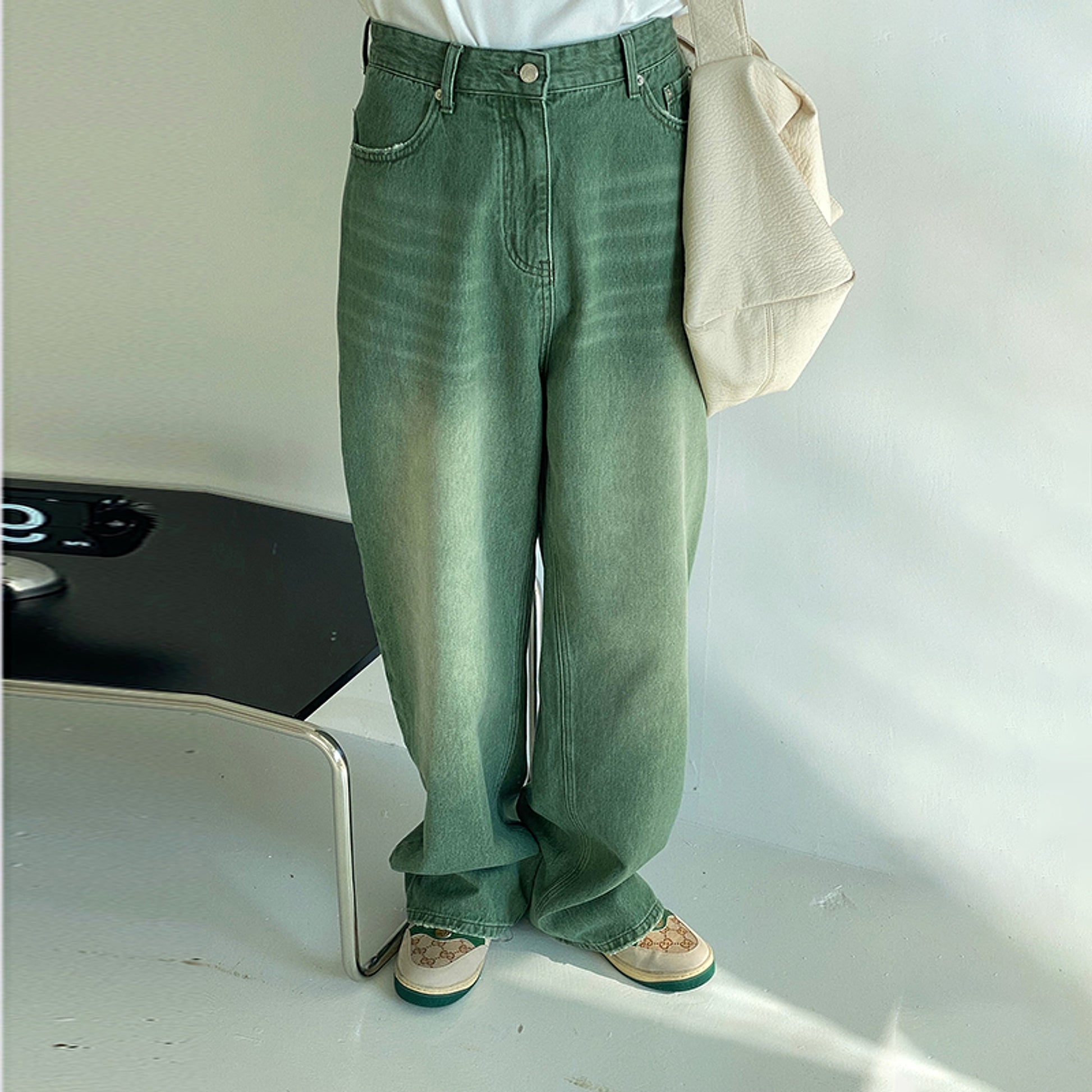 Green men 's retro vintage jeans - enhanced image 5