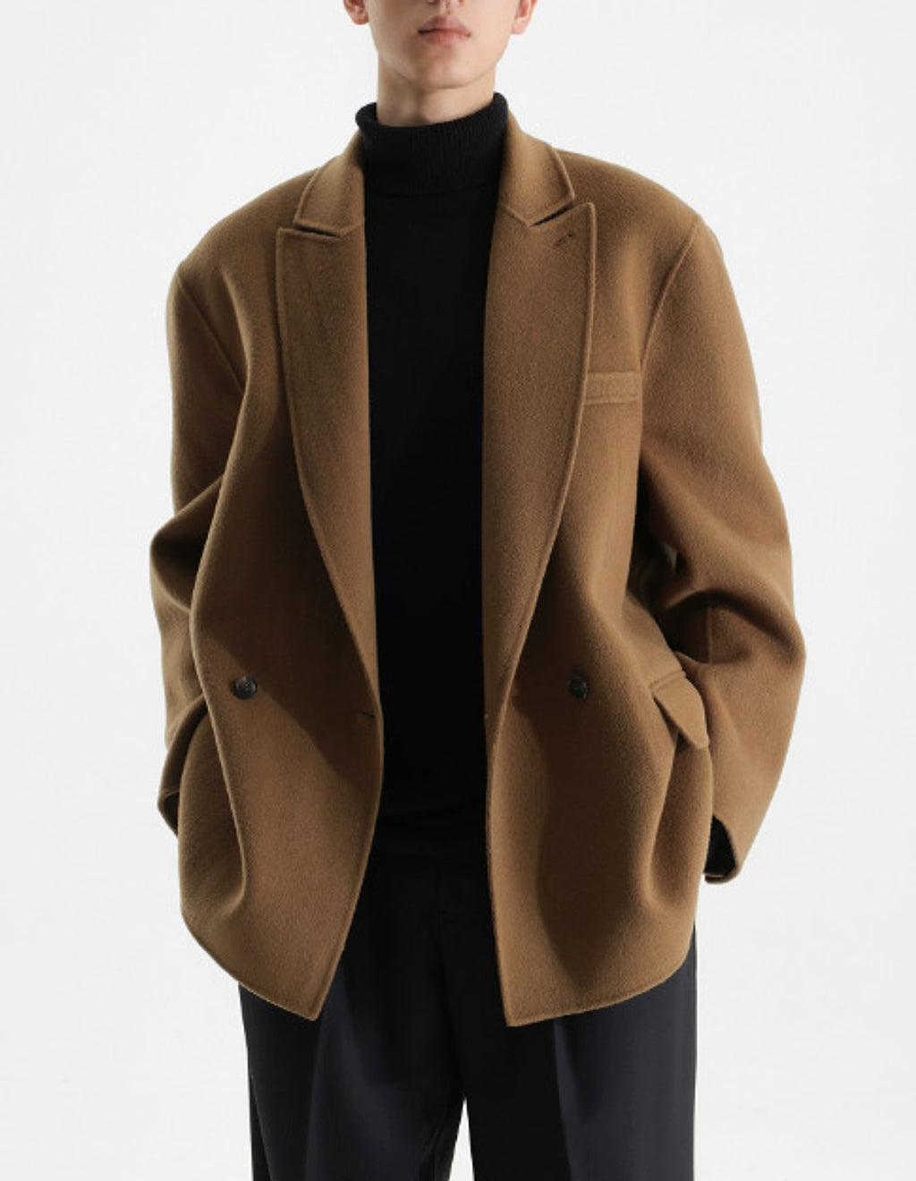 Gun Collar Double-faced Woolen Goods Woolen Suit Wool Coat For Men - enhanced image 5