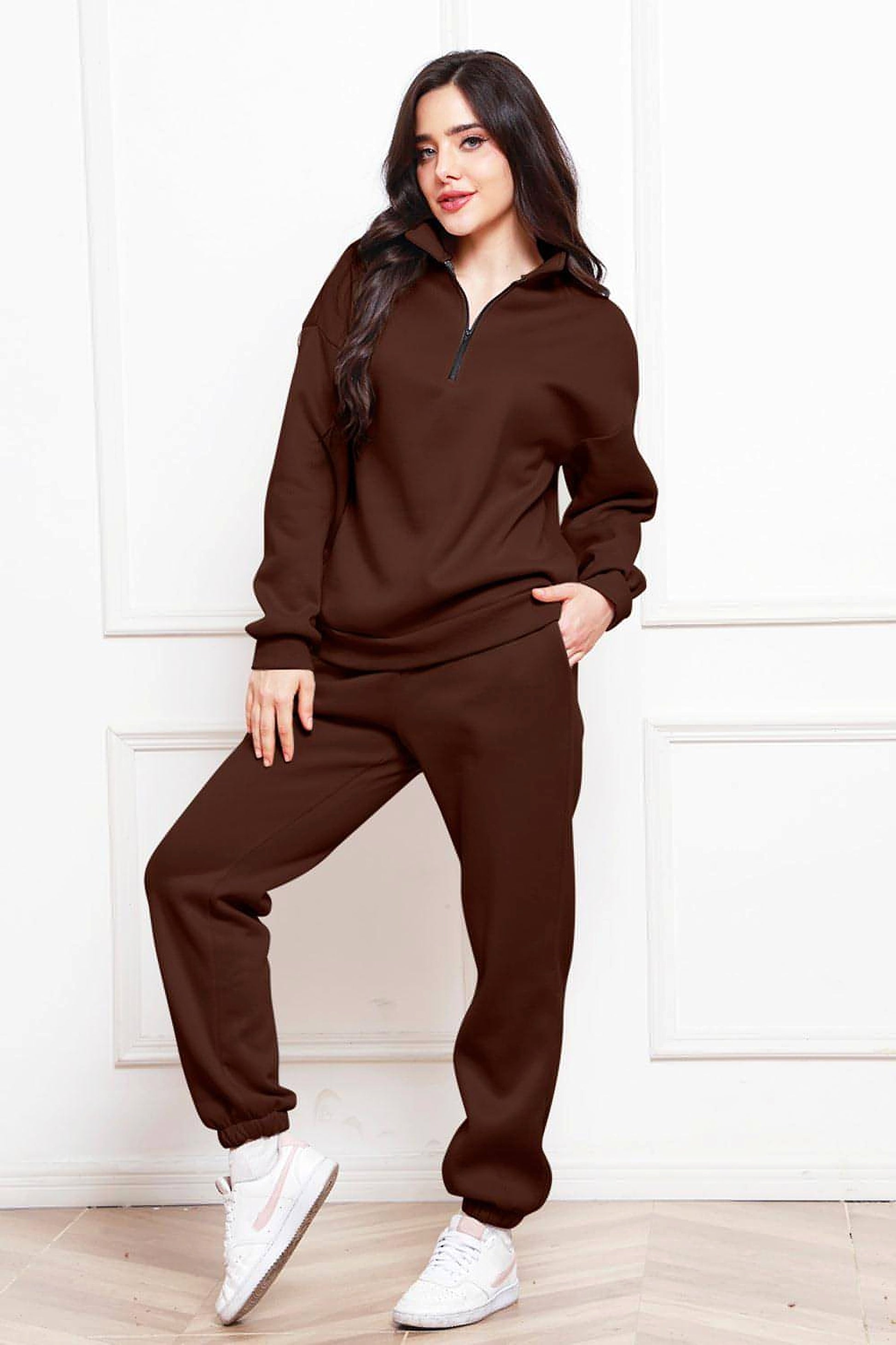 Half Zip Long Sleeve Sweatshirt and Pants Set - enhanced image 5