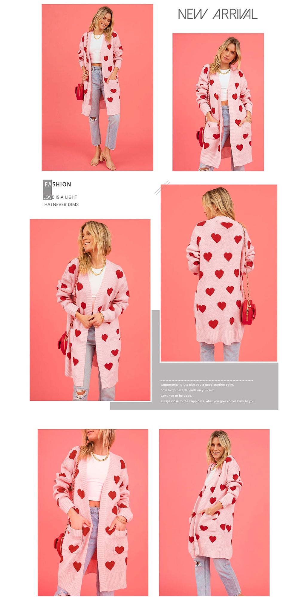Heart Knitted Cardigan Love Pocket V-neck Mid-length Sweater - enhanced image 5