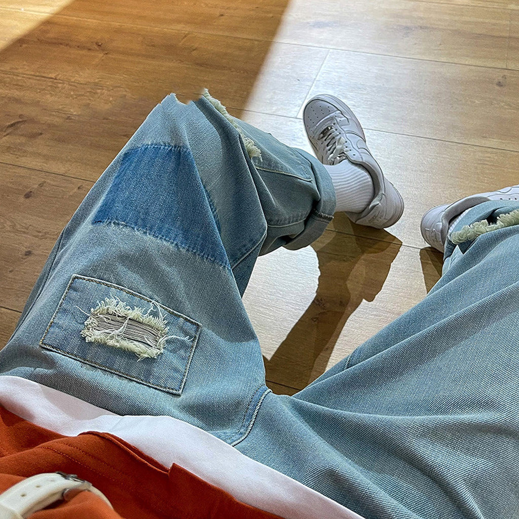 High Street Trousers Ripped Jeans Men Loose Straight Leg - enhanced image 5