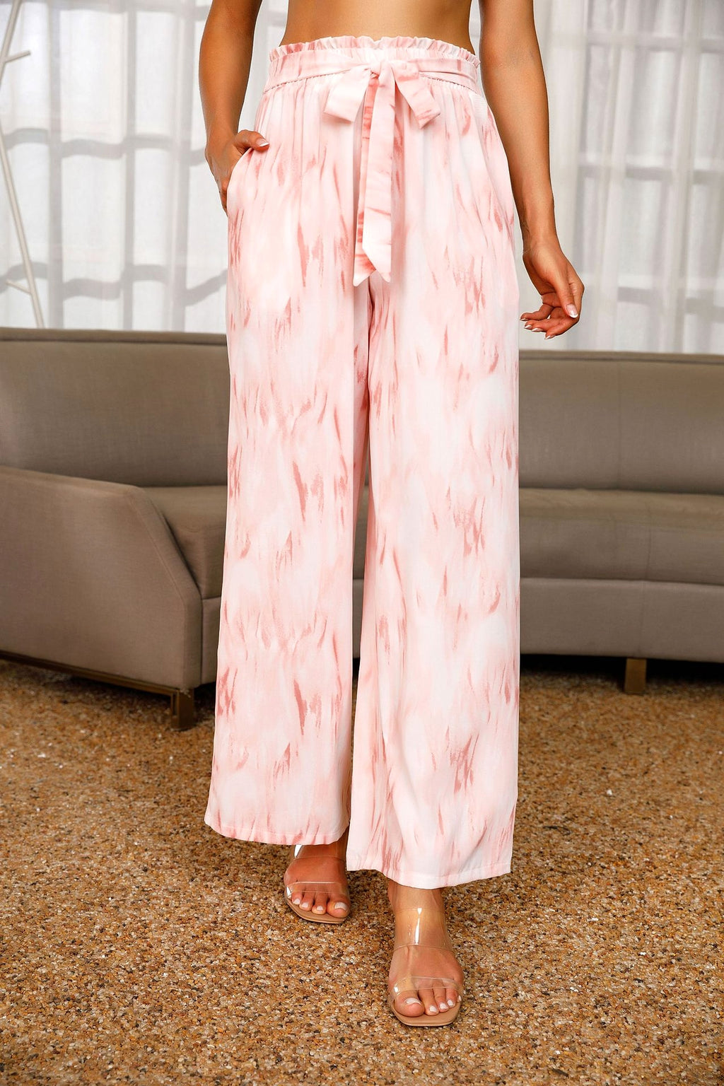 High-waisted Lace-up Chiffon Wide-leg Trousers - enhanced image 5