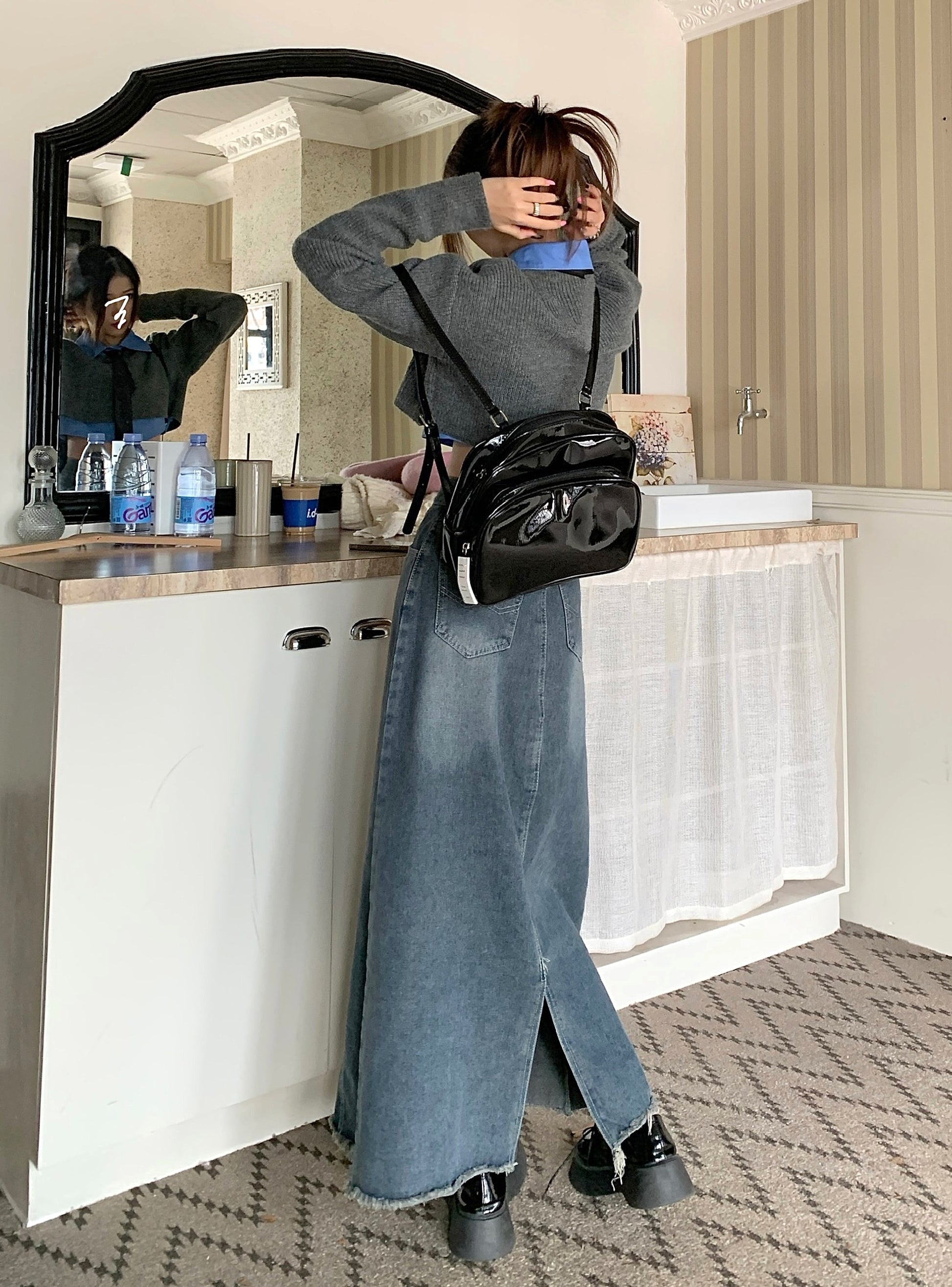 High-waisted Skinny Denim Skirt Girl - enhanced image 5