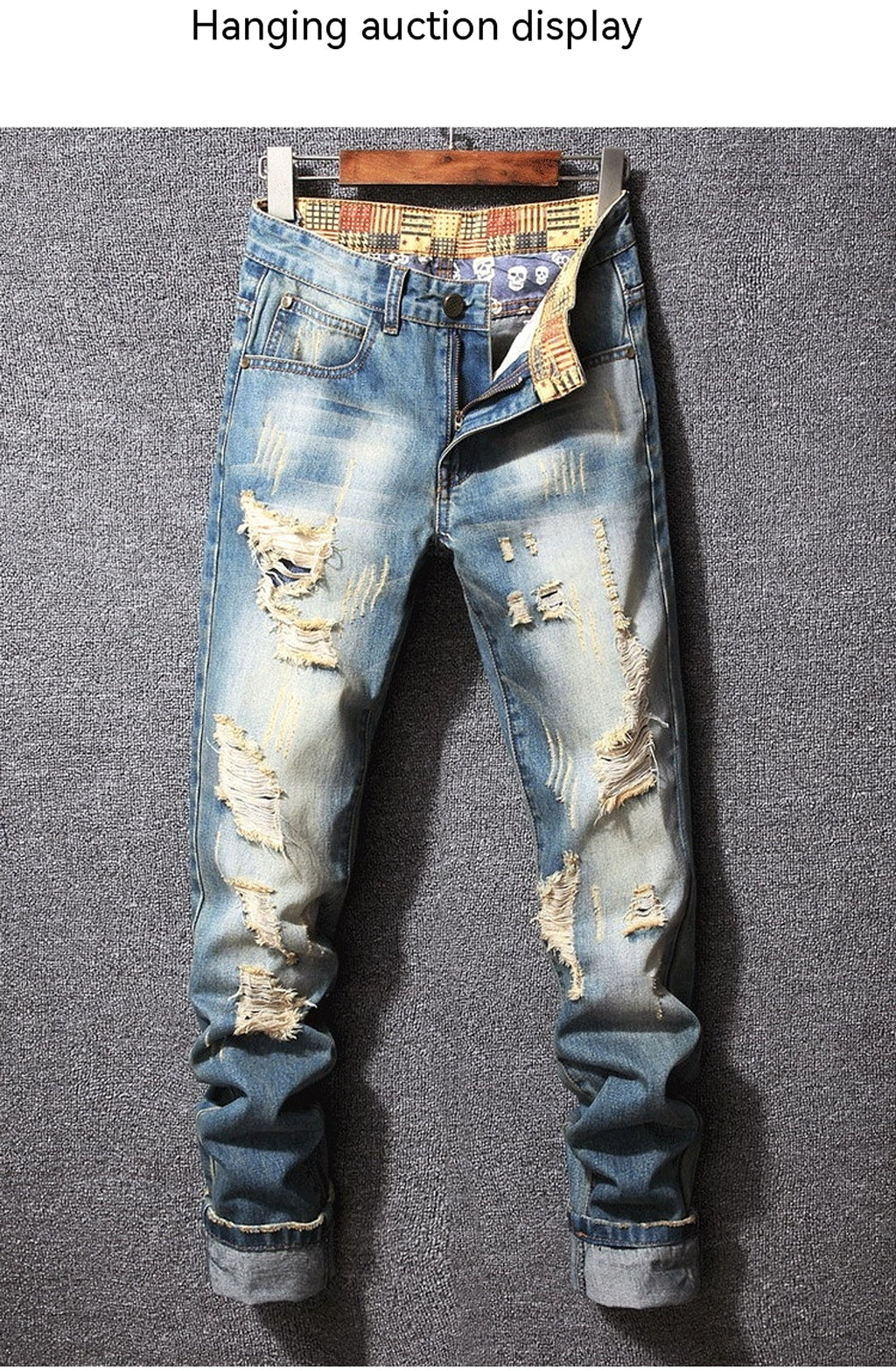 Hong Kong Style Ripped Jeans American Casual Loose Men - enhanced image 5