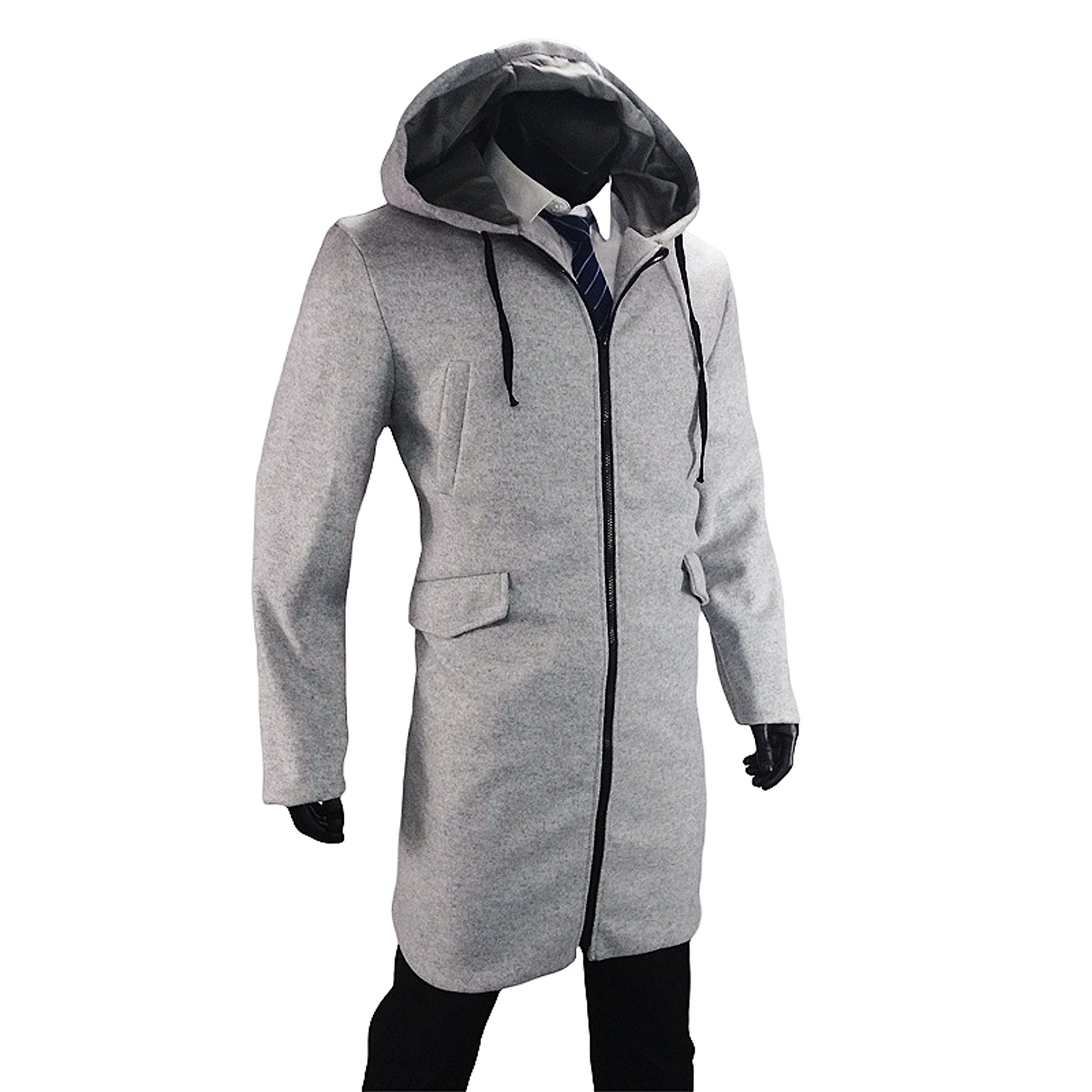 Hooded Jacket Single Zipper Cardigan Woolen Men's Coat - enhanced image 5