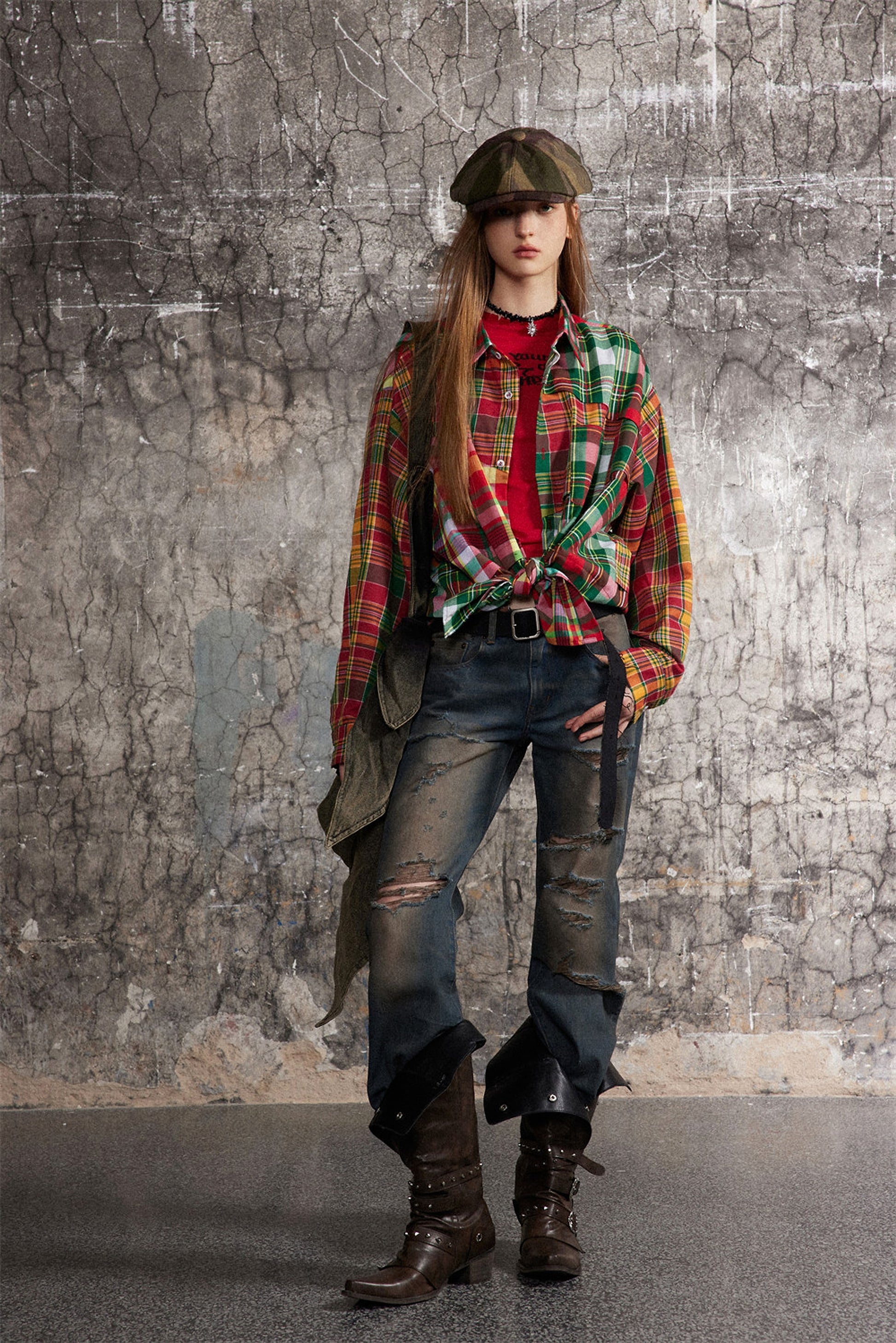 Irregular Spliced Plaid Blouse Women DressShirt - enhanced image 5