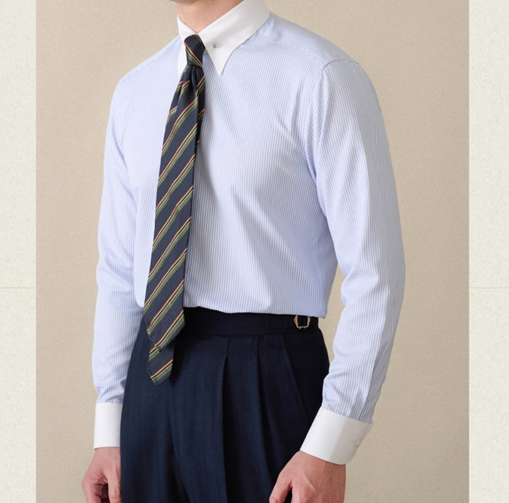 Italian Business Color Matching Pinhole Collar Non-ironing Striped Long Sleeve Shirt - enhanced image 5