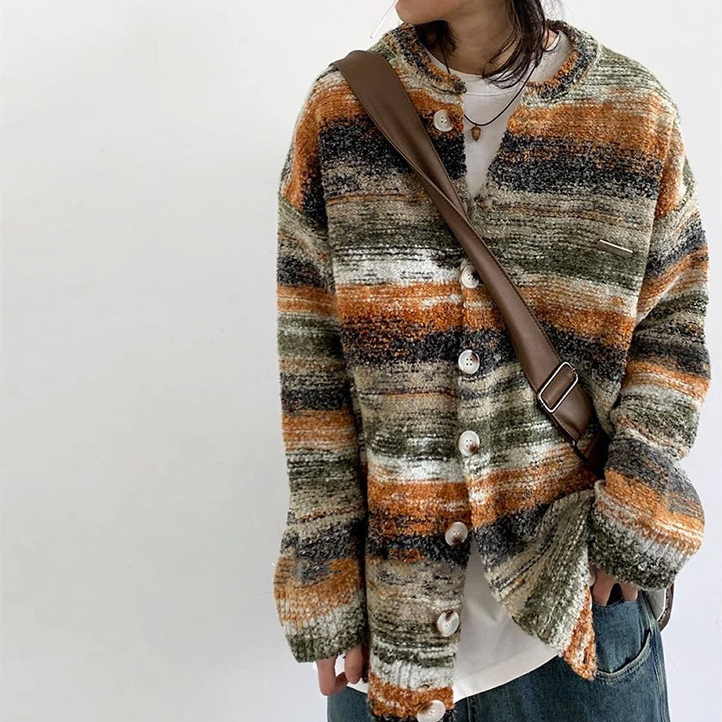Japanese Street Harajuku Style Knitted Cardigan Gradient Neutral Loose Sweater Coat - enhanced image 5