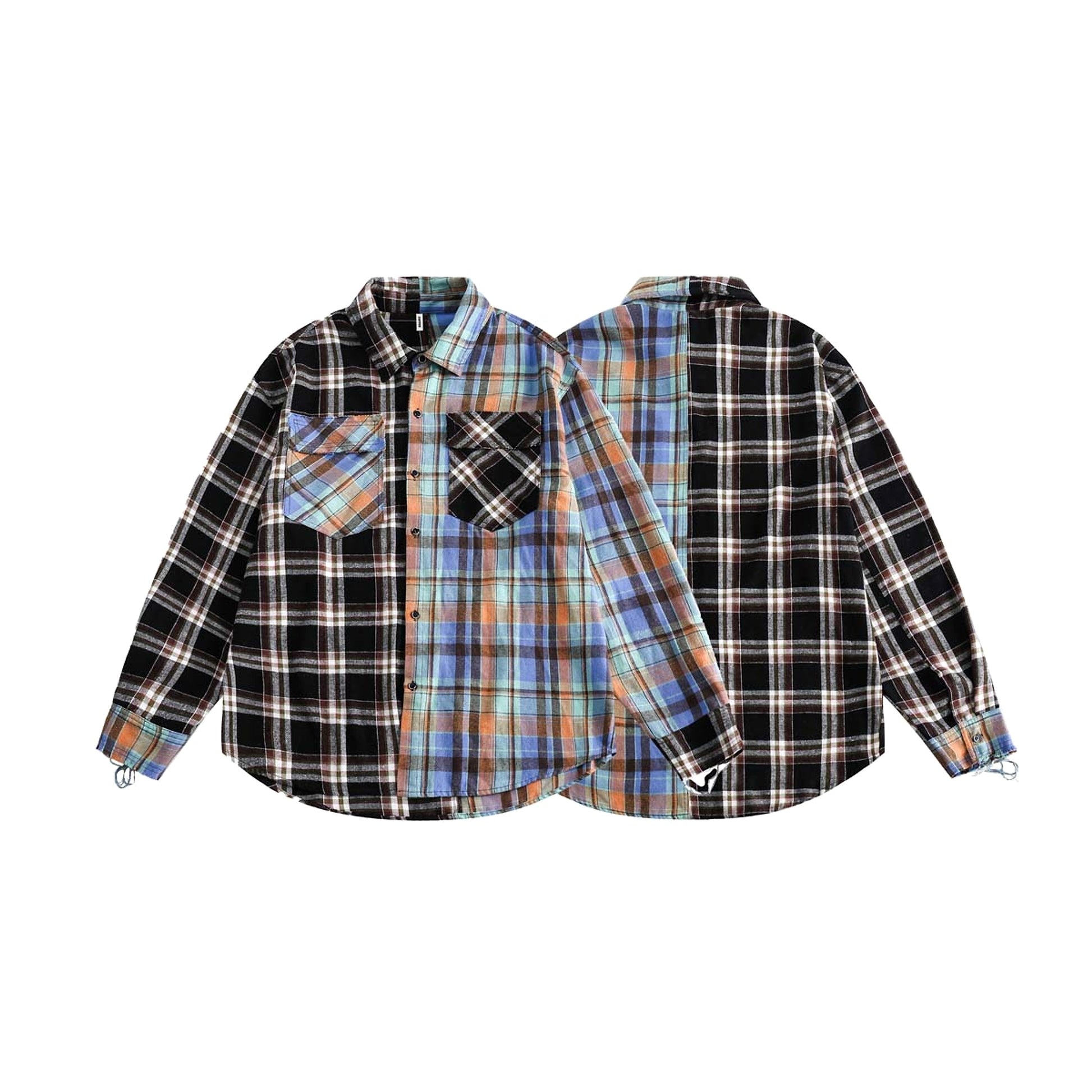 Japanese Trendy Spliced Plaid Blouse DressShirt CS51 - enhanced image 5