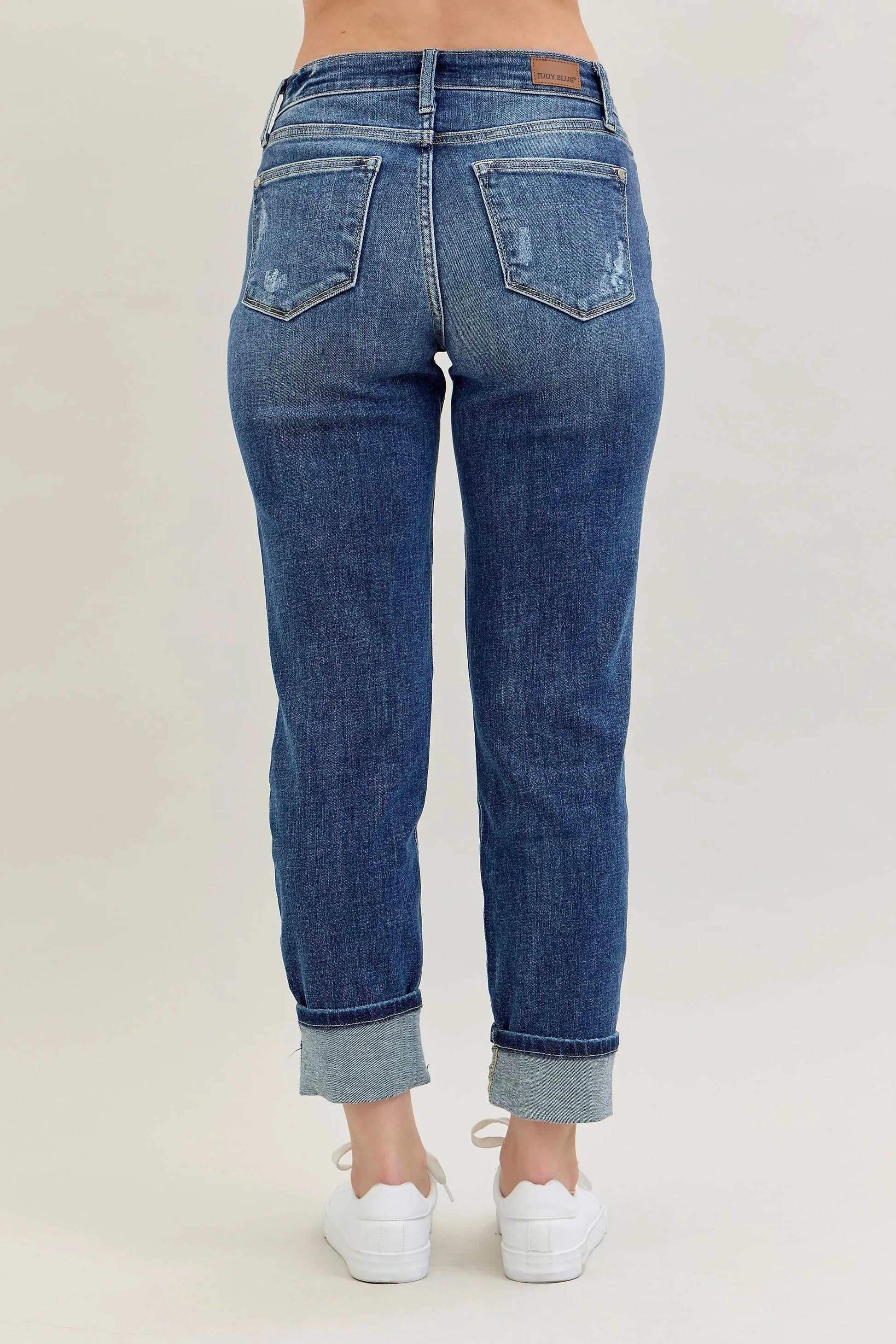 Judy Blue Full Size Mid Rise Cuffed Destroy Bf Jeans Plus Size - enhanced image 5